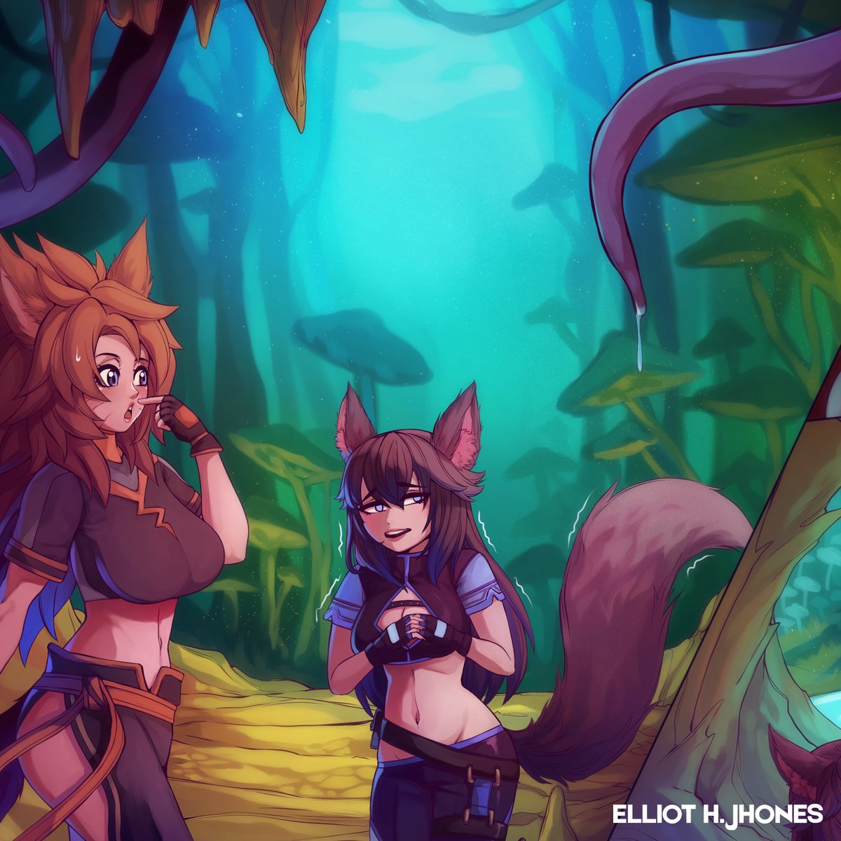 I think that backgrounds and tentacles are becoming part of my style. 🐙
Would you like to be at the tentacle party? 

#NSFWArt #tentacle