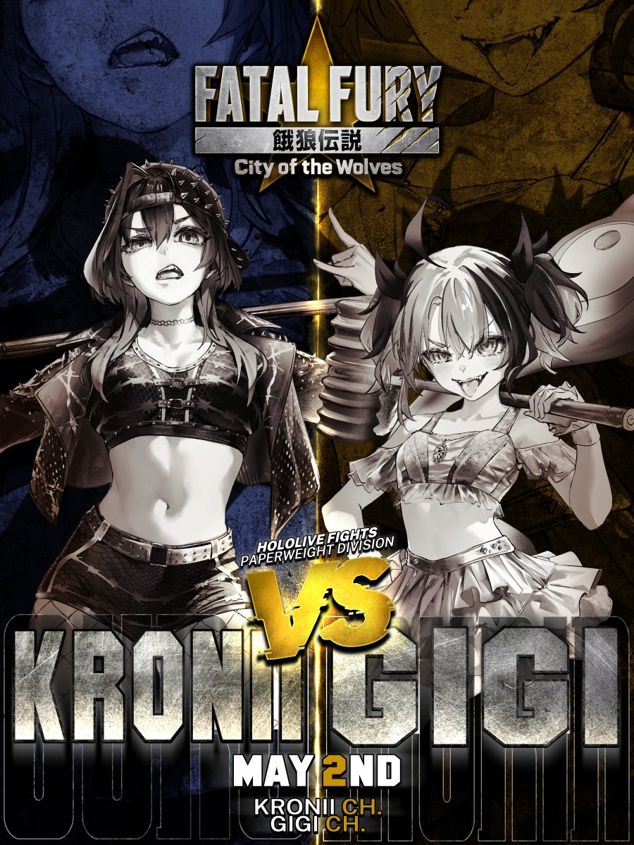 Ouro Kronii⏳holoEN (@ourokronii) on Twitter photo A grand reveal (heh), I'm battling Gigi (gg no re) on May 2nd 3PM PT | 6PM ET | 7AM JST! It's going down...
You can cheer for me using #FATALKRONII and also cheer for Gigi using #GGFURY!
#FATALFURY #CITYOFTHEWOLVES #REVITUP #ad <a href="/FATALFURY_PR/">FATAL FURY: City of the Wolves</a> A grand reveal (heh), I'm battling Gigi (gg no re) on May 2nd 3PM PT | 6PM ET | 7AM JST! It's going down...
You can cheer for me using #FATALKRONII and also cheer for Gigi using #GGFURY!
#FATALFURY #CITYOFTHEWOLVES #REVITUP #ad <a href="/FATALFURY_PR/">FATAL FURY: City of the Wolves</a>