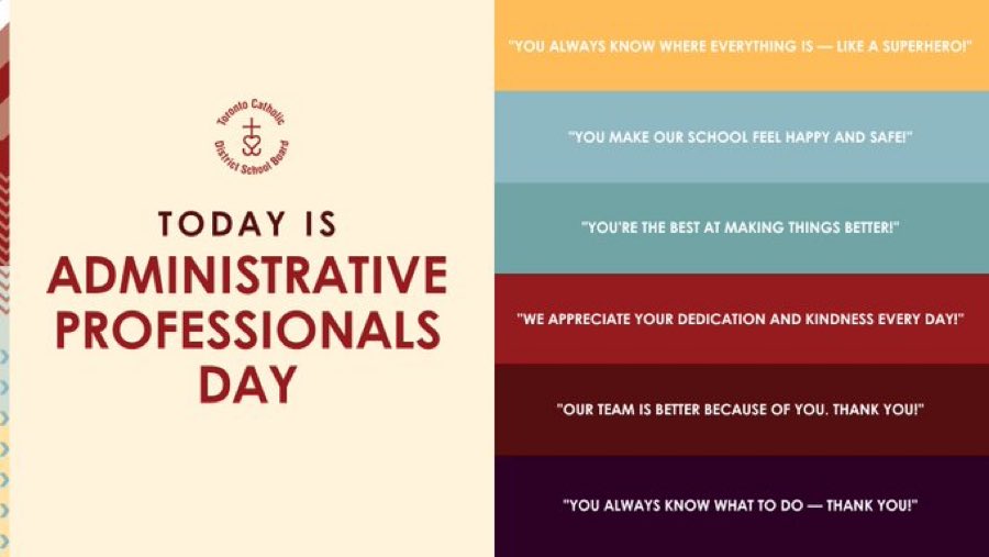 Today we recognize the incredible contribution of our administrative professionals in our schools, they are our front line workers and we are so grateful ☺️ Thank you Ms Razowski for your continued dedication to #stsebastian <a href="/TCDSB_RDAddario/">Robert D’Addario</a> <a href="/TCDSB/">Toronto Catholic District School Board</a>