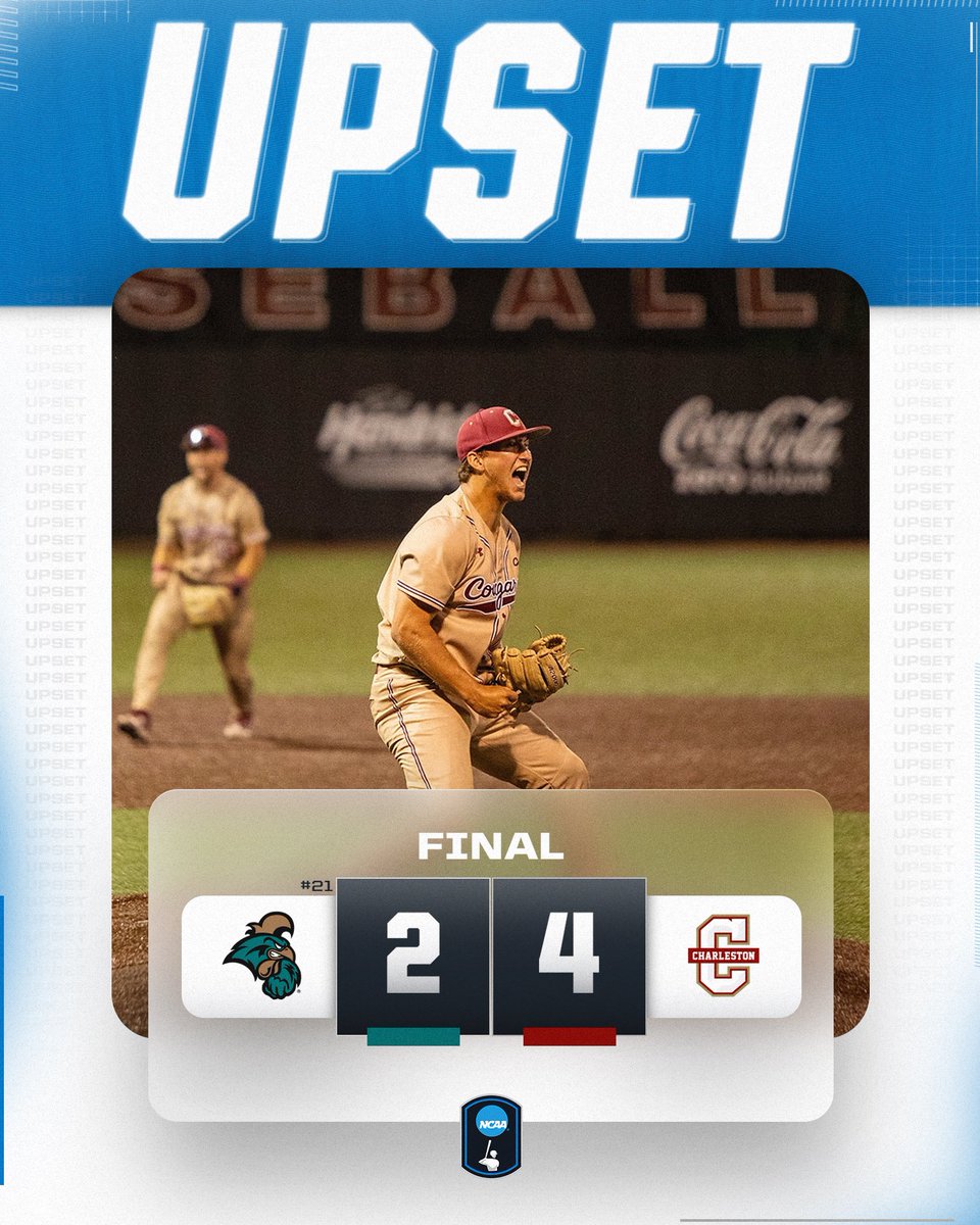 COUGARS DUB‼️

<a href="/CofCBaseball/">Charleston Baseball</a> defeats No. 21 Coastal Carolina!

#NCAABaseball