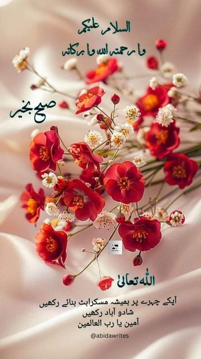 السلام و علیکم 
دو چیزیں انسان کی پہچان بناتی ہیں ایک اس وقت 
کیا گیا صبر جب اس کے پاس کچھ نہ ہو دوسرا اس کا 
رویہ جب اس کے پاس سب کچھ ہو  یااللہ ہمارے
دامن کو اپنی رحمت سے بھر دے   آمین ثم آمین 
                صبح بخیر