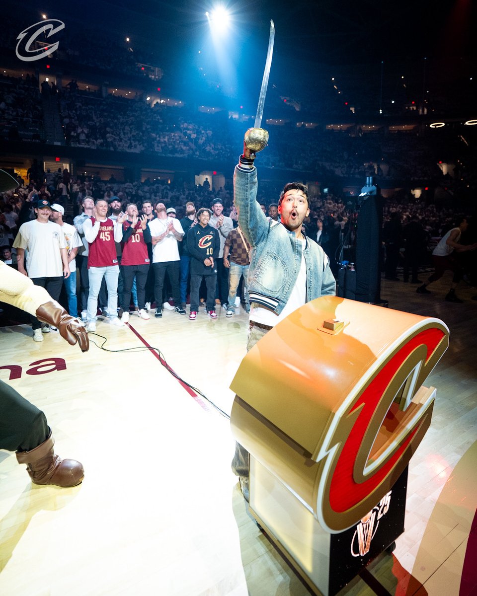 cavs's tweet image. Got our Gold Glove winner to pull the sword for Game 2! ✨

#GuardsBall | #LetEmKnow