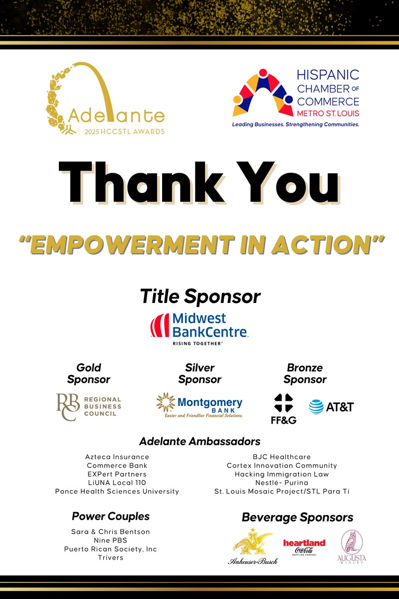 ✨We want to give a special thanks to all of our Adelante Sponsors  for their contributions  at our annual gala this Friday! We are grateful to be in partnership with each one of you and have you as members.
