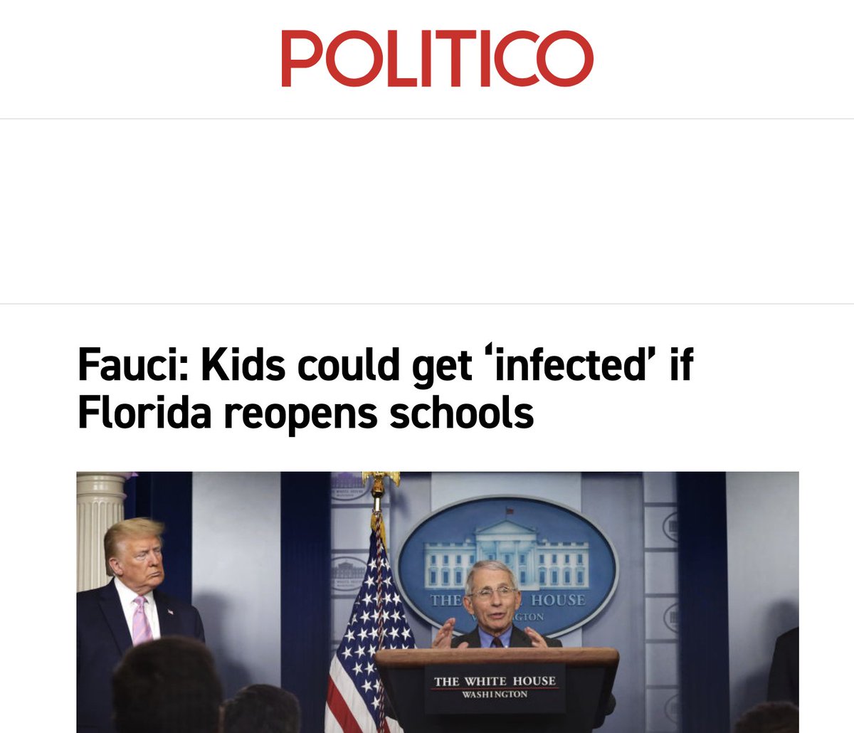 This is false.  All through the spring of 2020, Fauci lobbied against desantis. He wanted impossible standards to be met for schools to reopen. He kept chanting MIS-C, which was completely overblown.   The New York Times continued to fearmonger about risks to kids.  We have even