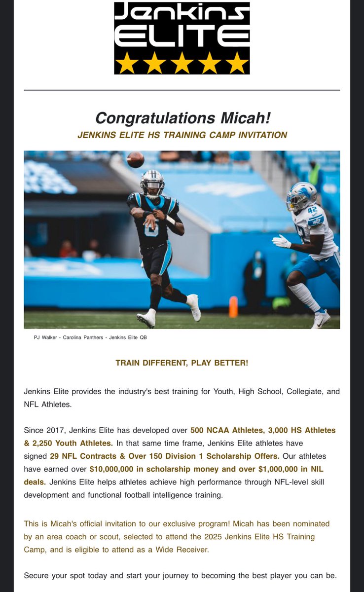 I am very excited to be invited to the Jenkins Elite camp