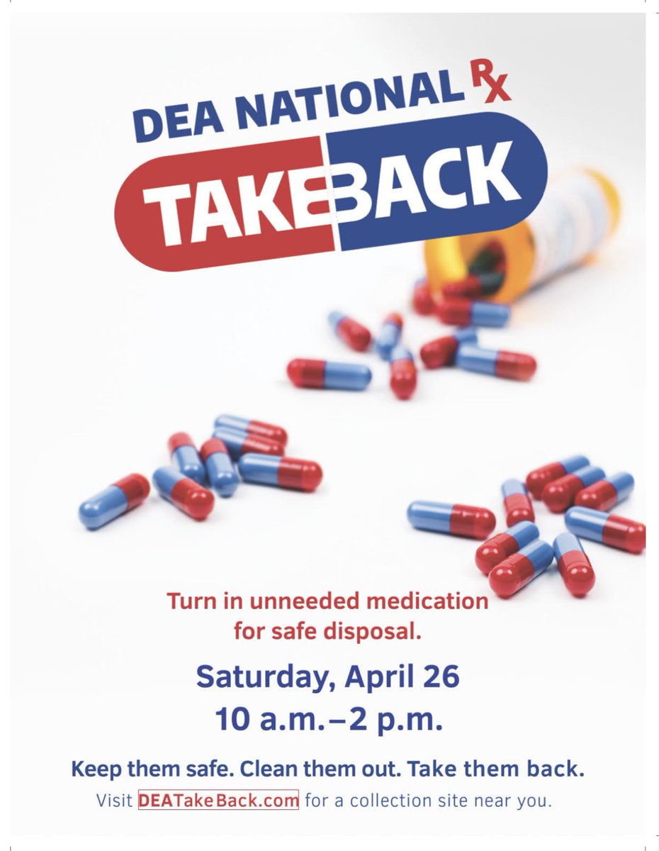 #takebackday is only a few days away! But don’t worry, cleaning out your medicine cabinet takes just a few minutes and the Arcadia Police Department is hosting a collection site from 10am to 2pm on Saturday, April 26th. The collection site will be held in the parking lot.