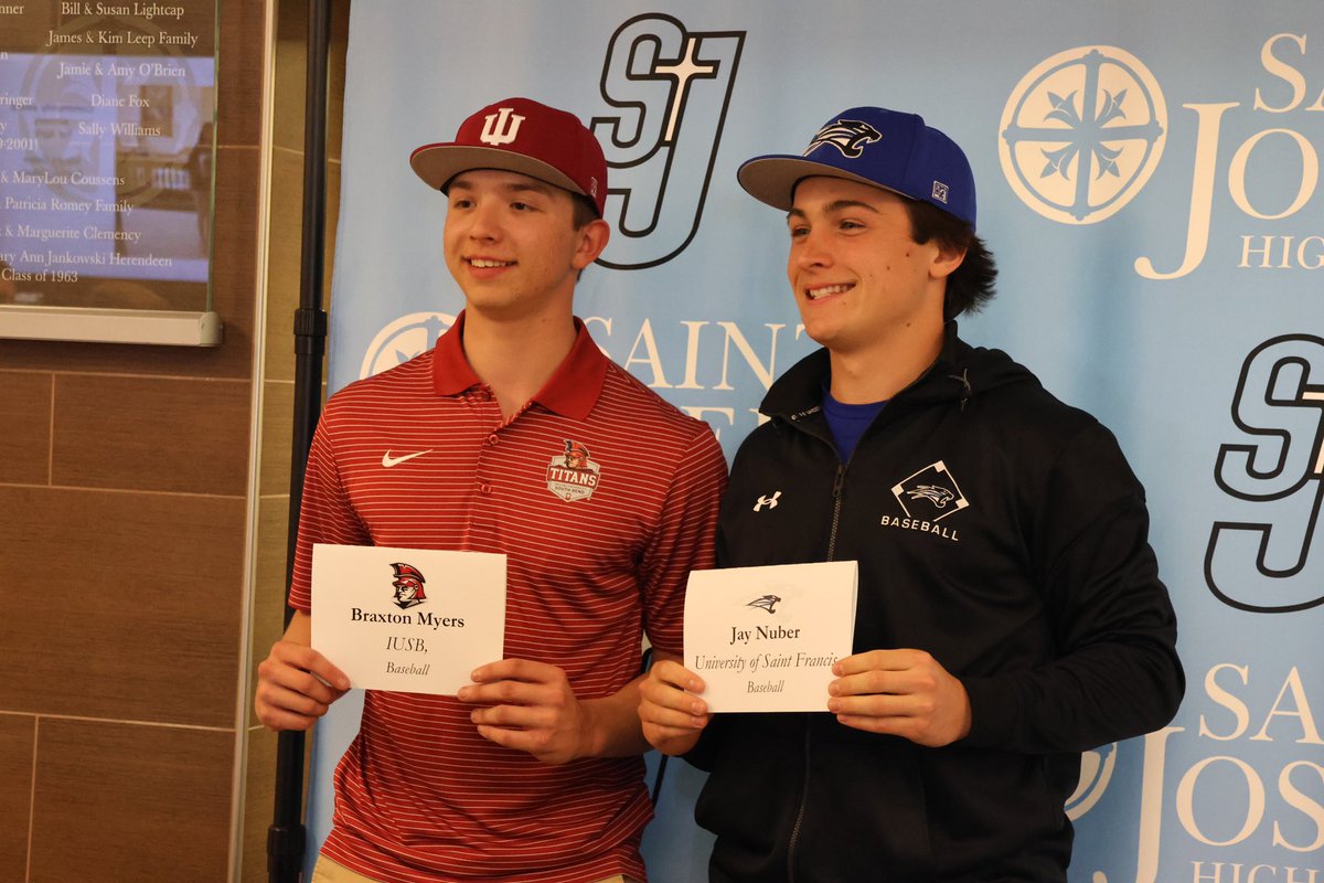 Saint Joe Baseball (@saintjoebsball) on Twitter photo Officially official for Braxton Myers and Jay Nuber! We are so proud of you guys! <a href="/IUSBbase/">IUSB Baseball</a> <a href="/USFBaseballCoug/">USF Cougar Baseball</a> Officially official for Braxton Myers and Jay Nuber! We are so proud of you guys! <a href="/IUSBbase/">IUSB Baseball</a> <a href="/USFBaseballCoug/">USF Cougar Baseball</a>