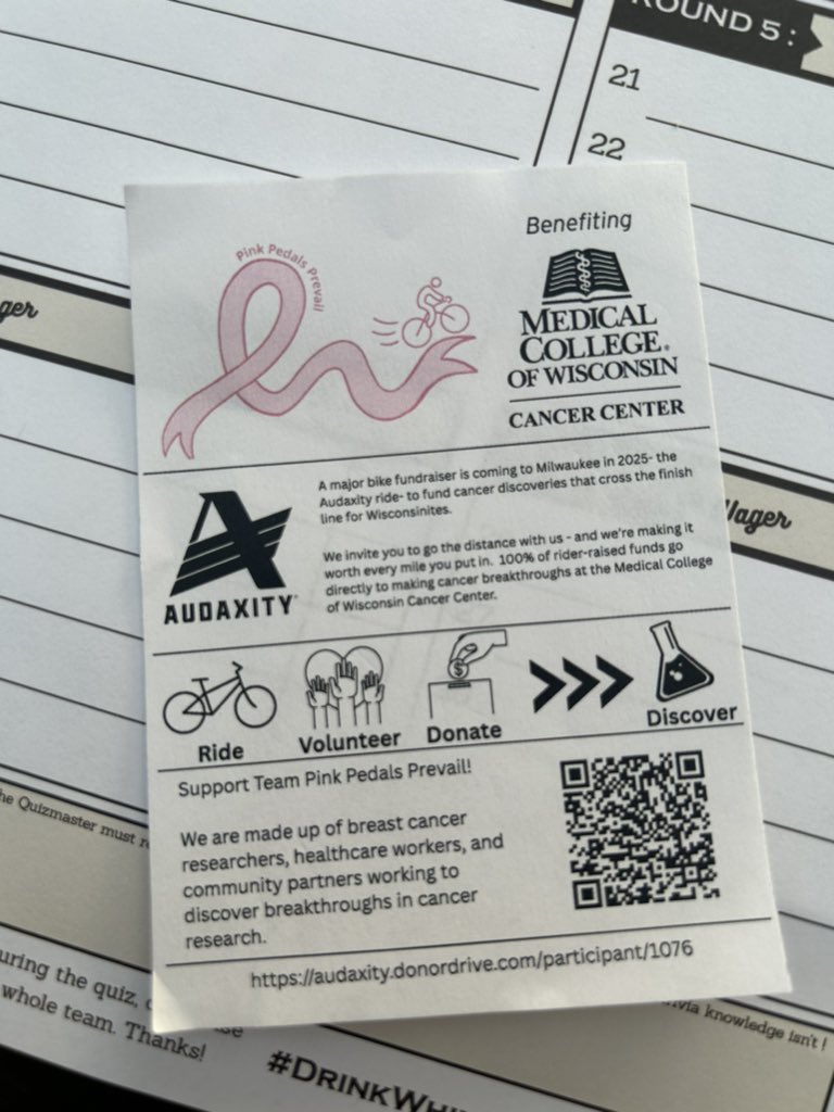 TriviaNight! PinkPedalsPrevail! #MCW #CureCancer <a href="/Froedtert/">Froedtert</a> <a href="/rideaudaxity/">Ride Audaxity</a> #BreastCancer