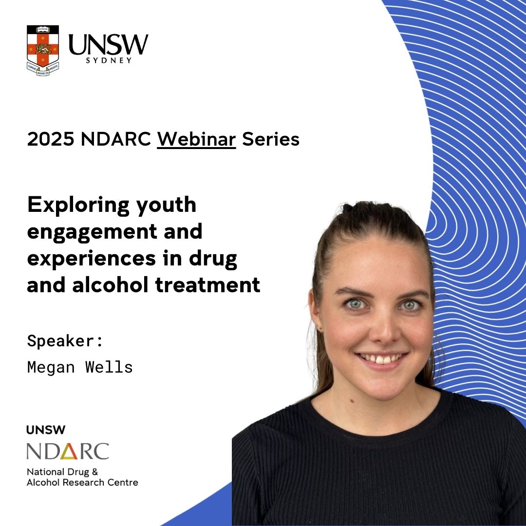Did you miss our webinar with Megan Wells about youth engagement and experiences in #AOD treatment, including national treatment trends and satisfaction with services?

Watch the recording here: unsw.edu.au/research/ndarc…