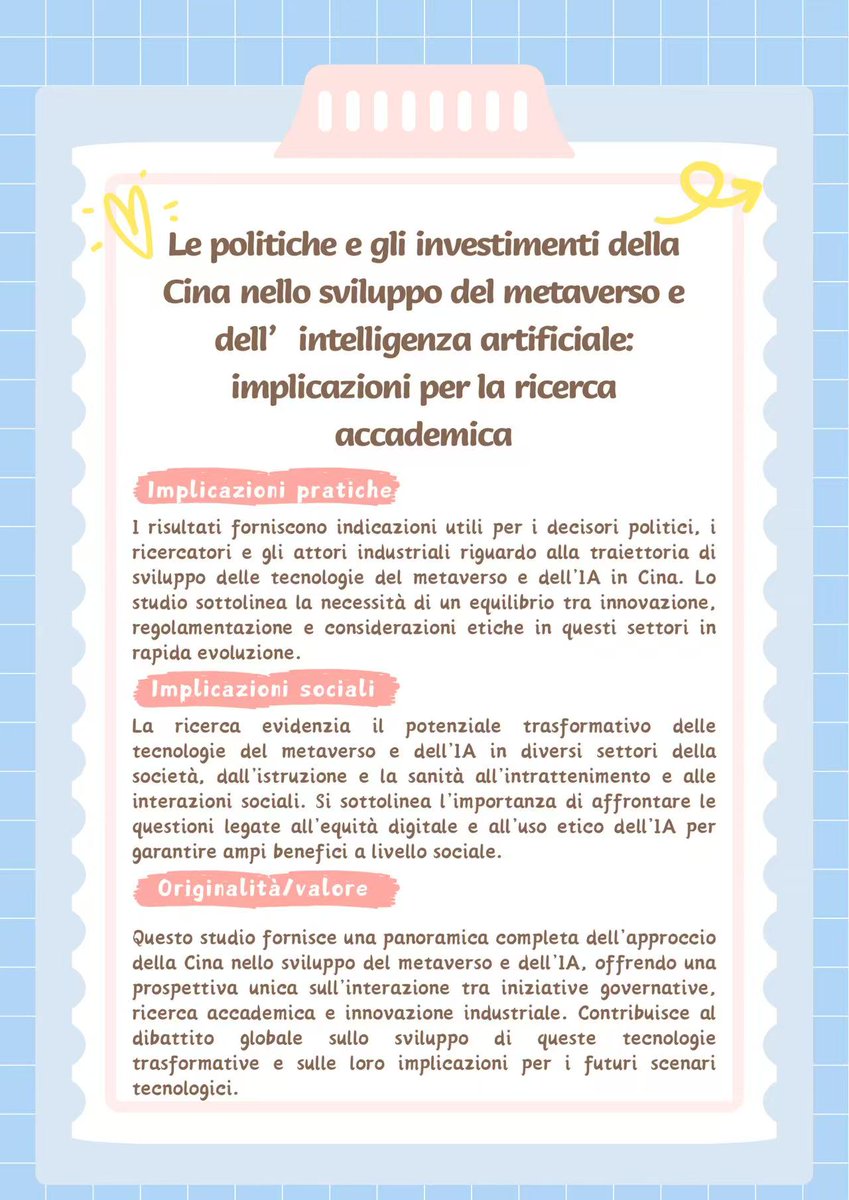 🔍 Cina investe forte nel metaverso e nell'IA: scopriamo le implicazioni per la ricerca accademica! 🚀 #Cina #Metaverso #IntelligenzaArtificiale #RicercaAccademica
Leggi il paper su OMGC,Volume1,Articolo 7: doi.org/10.1515/omgc-2…