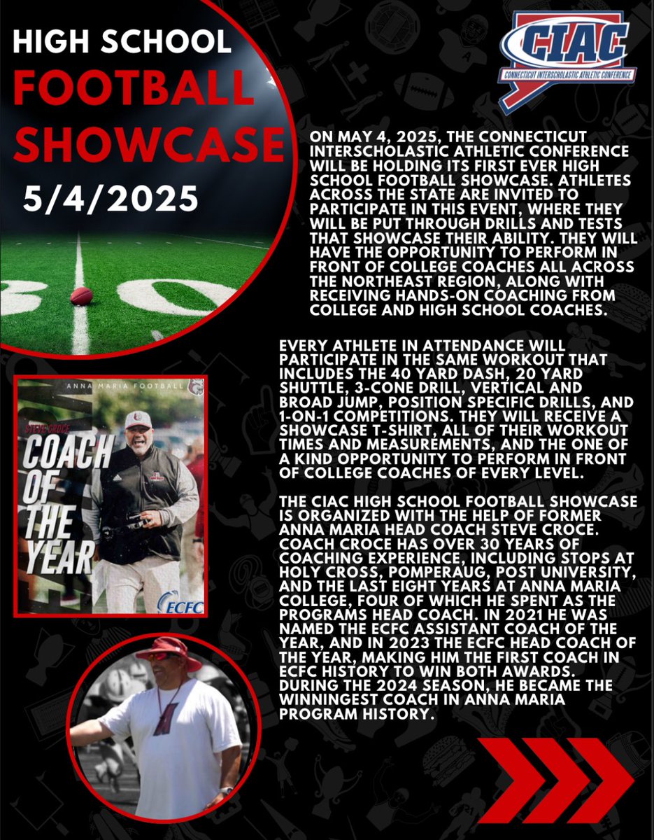 Excited to announce that I will be participating in the 2025 CIAC high school show case on may 4th I’m ready to show off my skills and work ethic 
#football #lineman #ciac