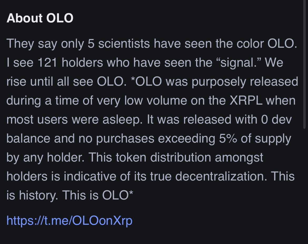 This might just be the start of something crazy 👀 

They’re keeping it underground in their TG 
No Dev Supply, OWNED by the collective. They are moving with purpose DYOR 
🔗 
t.me/OLOonXrp

firstledger.net/token/rQAhke15…