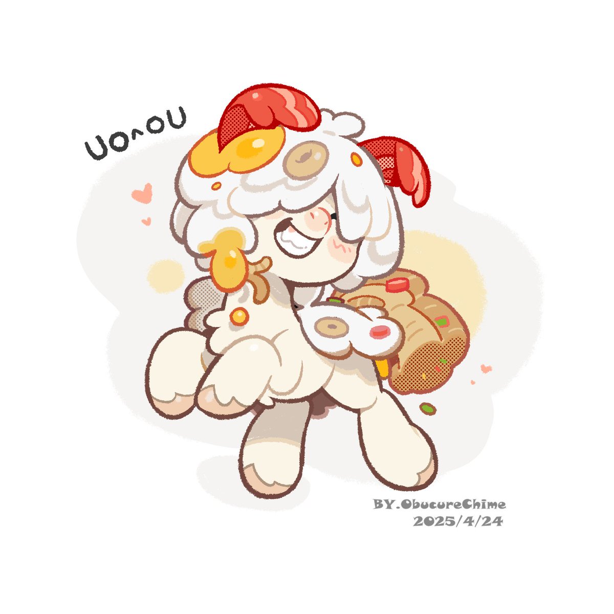 My pony oc，a cute breakfast elf pony named Gnam UovoU！
She is condensed from the expectations and love of the ponies for breakfast!🥓🍳😋
#mlpoc #mlpart #mlpfanart