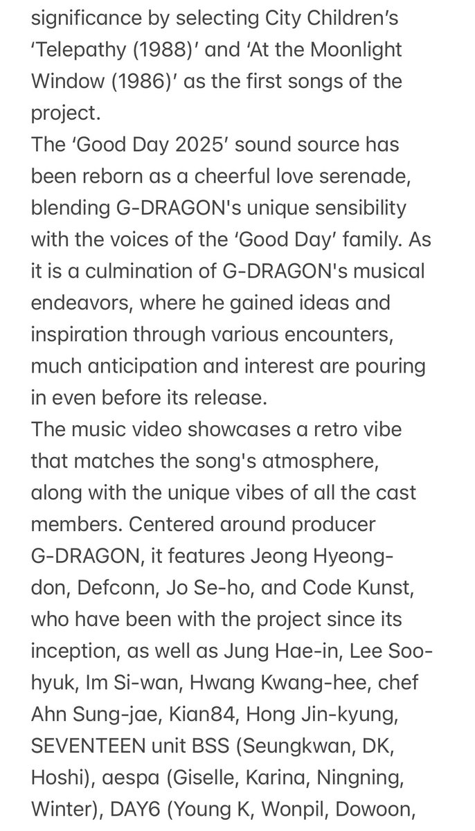 Zoa_Kwon_'s tweet photo. 🐲 article✨💫
G-DRAGON Produced ‘Good Day’ Sound Source to Be Released Today (24th) “All Profits to Be Donated” [DA:Today]

🗓 24.04.2025 (🧵)
#GDRAGON #ジヨン #GoodDayGD https://t.co/XLTlPfB0qW