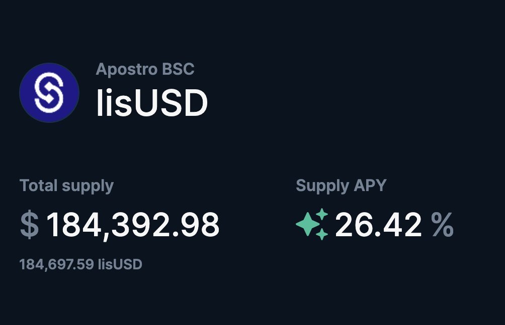 🔥 lisUSD live on <a href="/eulerfinance/">Euler Labs</a> via <a href="/apostroxyz/">Apostro</a>!

🔹 Supply lisUSD and earn up to 26% APY
🔹 Borrow USDC by collateralizing lisUSD-&gt; 1.5M liquidity ready 

Check out now: app.euler.finance/vault/0x19C1d7…