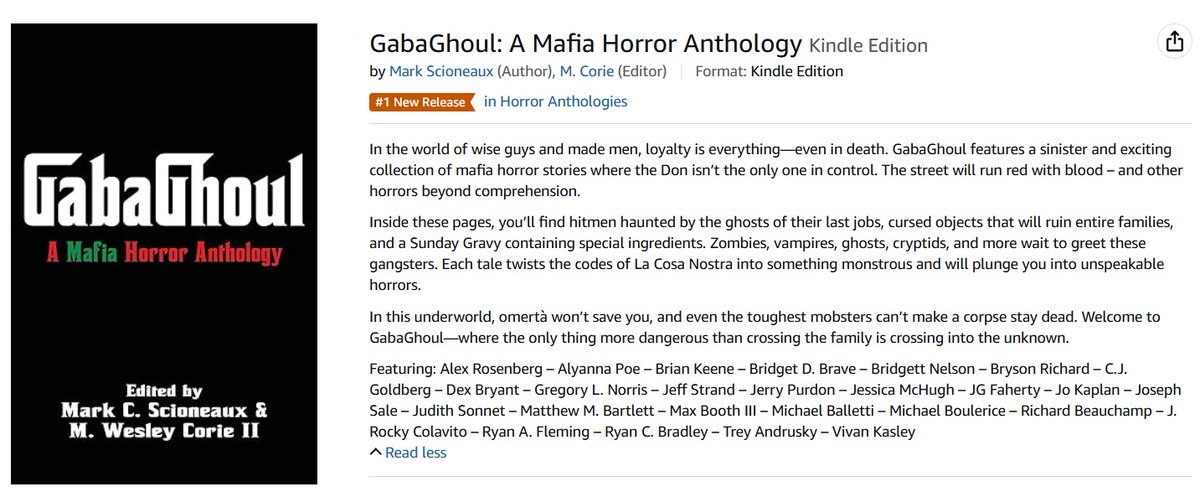 GabaGhoul is #1 in New Releases for Horror Anthologies on Amazon! Packed with chilling short stories by top horror authors, the ebook is available for preorder NOW! #HorrorAnthology #MafiaHorror #HorrorBooks #HorrorStories  #NewRelease #HorrorFiction