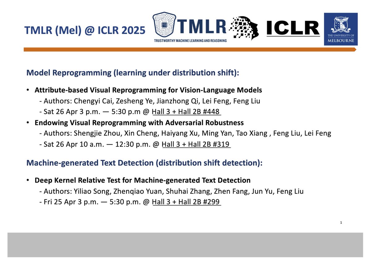 AlexFengLiu1's tweet image. Welcome to join our poster sessions in @iclr ! This time, we will present three papers at ICLR 2025, including two papers in model reprogramming and one paper in machine-generated text detection. Happy to discuss on these interesting work with new and old friends☺️☺️☺️…