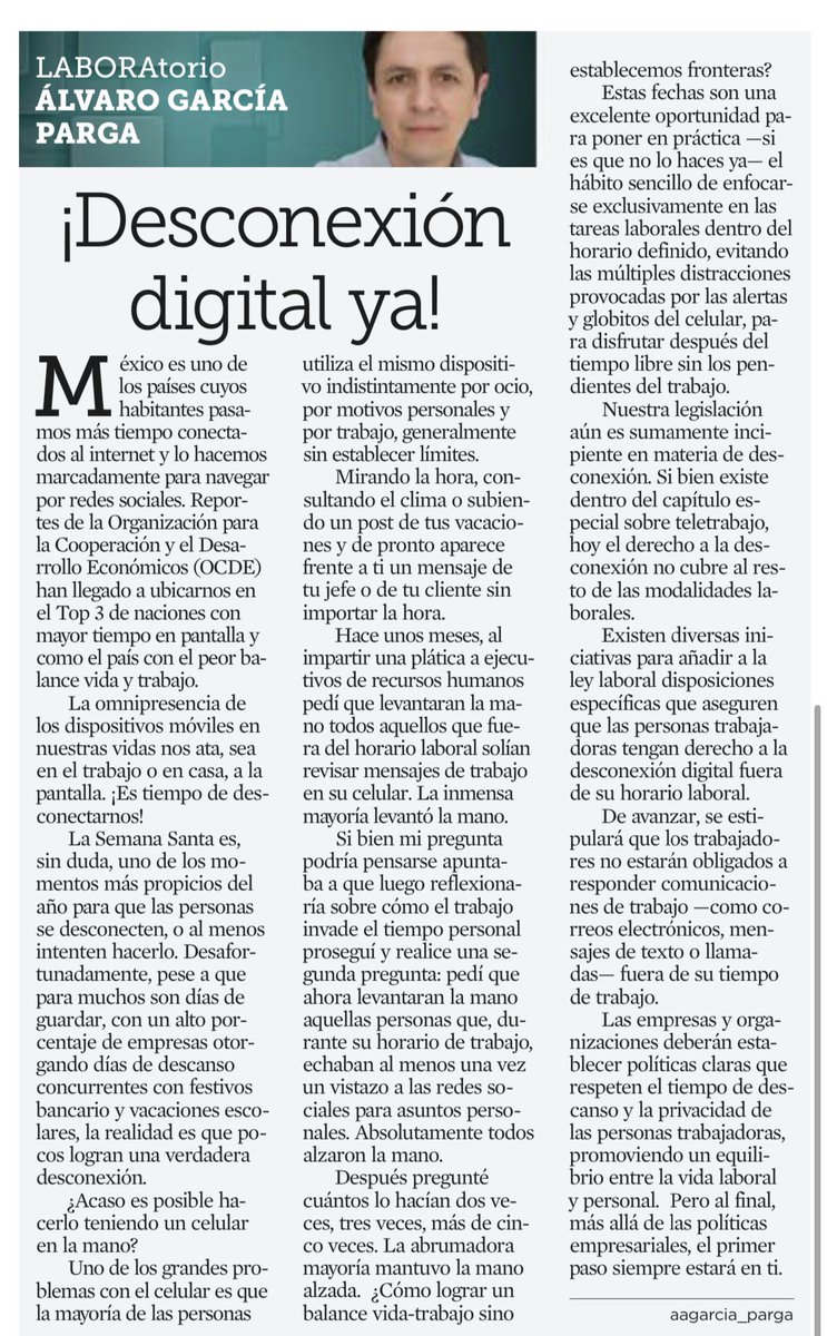 Normalicemos la desconexión 
@reformaopinion <a href="/elnorte/">EL NORTE</a> @reformanegocios