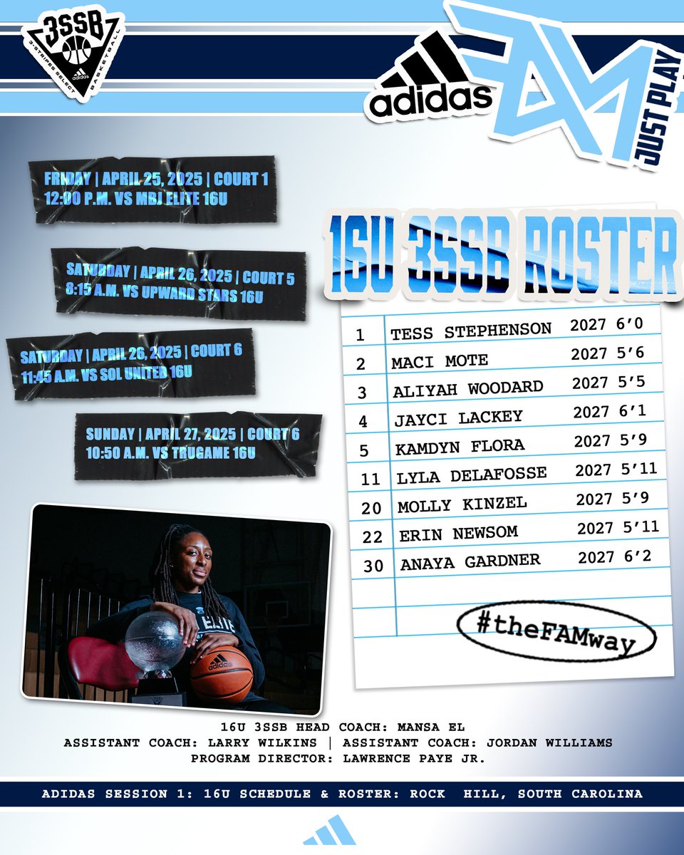 JP FAM Girls 3SSB (@jpfamgbb) on Twitter photo JP FAM Hoops 16U 3SSB.
Adidas 3SSB . Session 1
16U Schedule & Roster Release
<a href="/3SSBGCircuit/">3Stripes Select Basketball Girls Circuit</a>
π Rock Hill Sports & Event Center-Rock Hill, South Carolina
π April 25th - 27th / / / #TheFAMway JP FAM Hoops 16U 3SSB.
Adidas 3SSB . Session 1
16U Schedule & Roster Release
<a href="/3SSBGCircuit/">3Stripes Select Basketball Girls Circuit</a>
π Rock Hill Sports & Event Center-Rock Hill, South Carolina
π April 25th - 27th / / / #TheFAMway