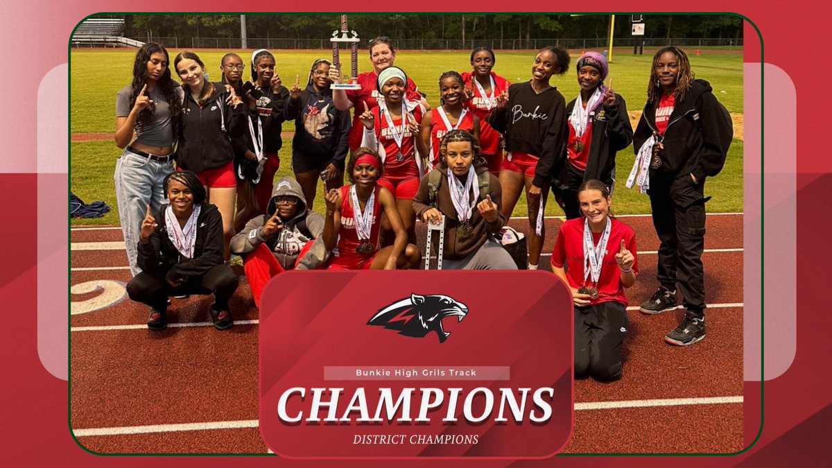 Bunkie High School Girls Track team are DISTRICT CHAMPS! 🏆🔥 Huge congratulations to our Lady Panthers for bringing home the title today! 🐾💪 #PantherPride #DistrictChamps