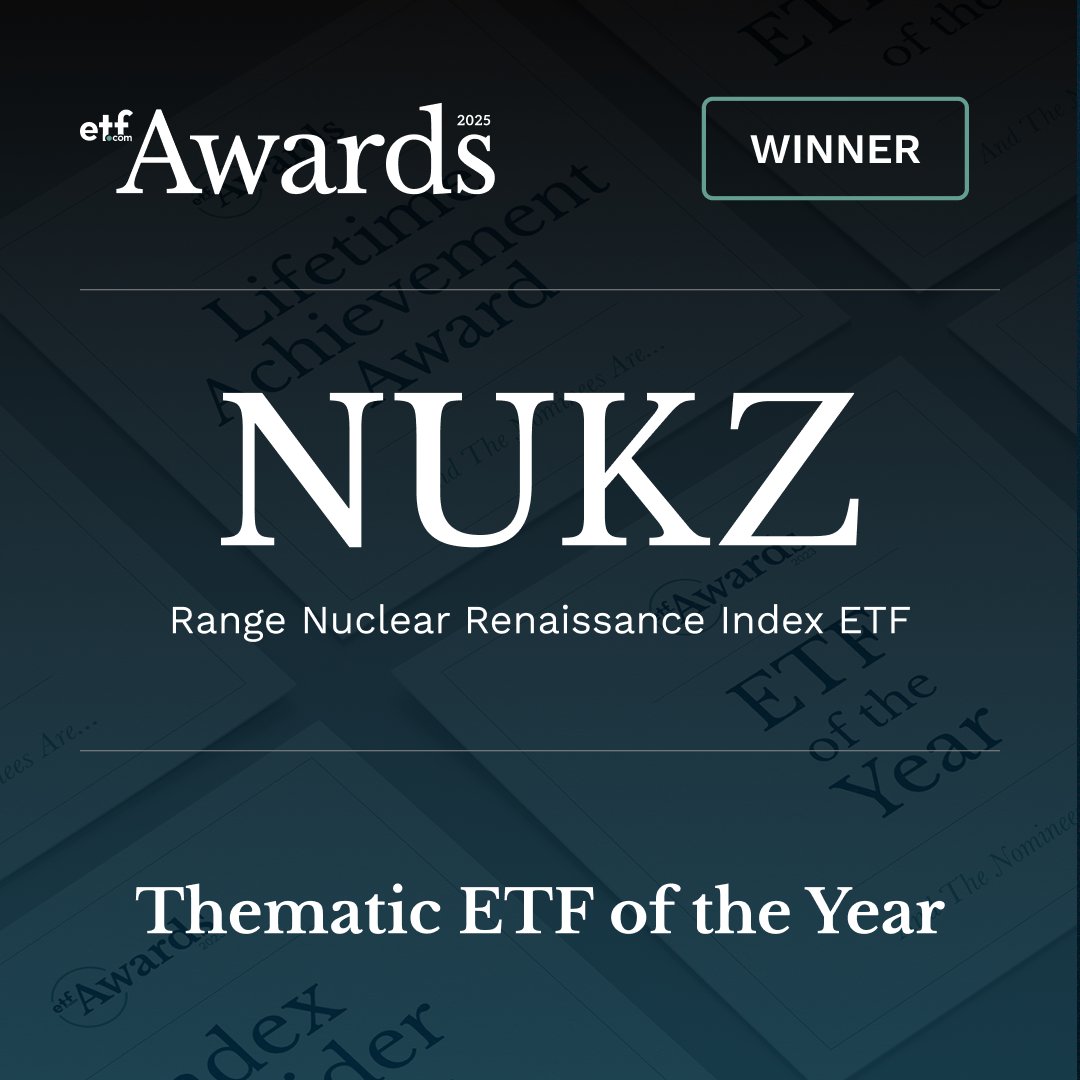 etfcom's tweet photo. @RA_Insights @CFBenchmarks @followMFS @CapitalGroup @WisdomTreeFunds @AB_insights @InvescoUS Winner of the “Thematic ETF of the Year” award goes to Range Nuclear Renaissance Index ETF (NUKZ). Congratulations, @RangeETFs!
#etfcomAwards https://t.co/tH7oYE65JL