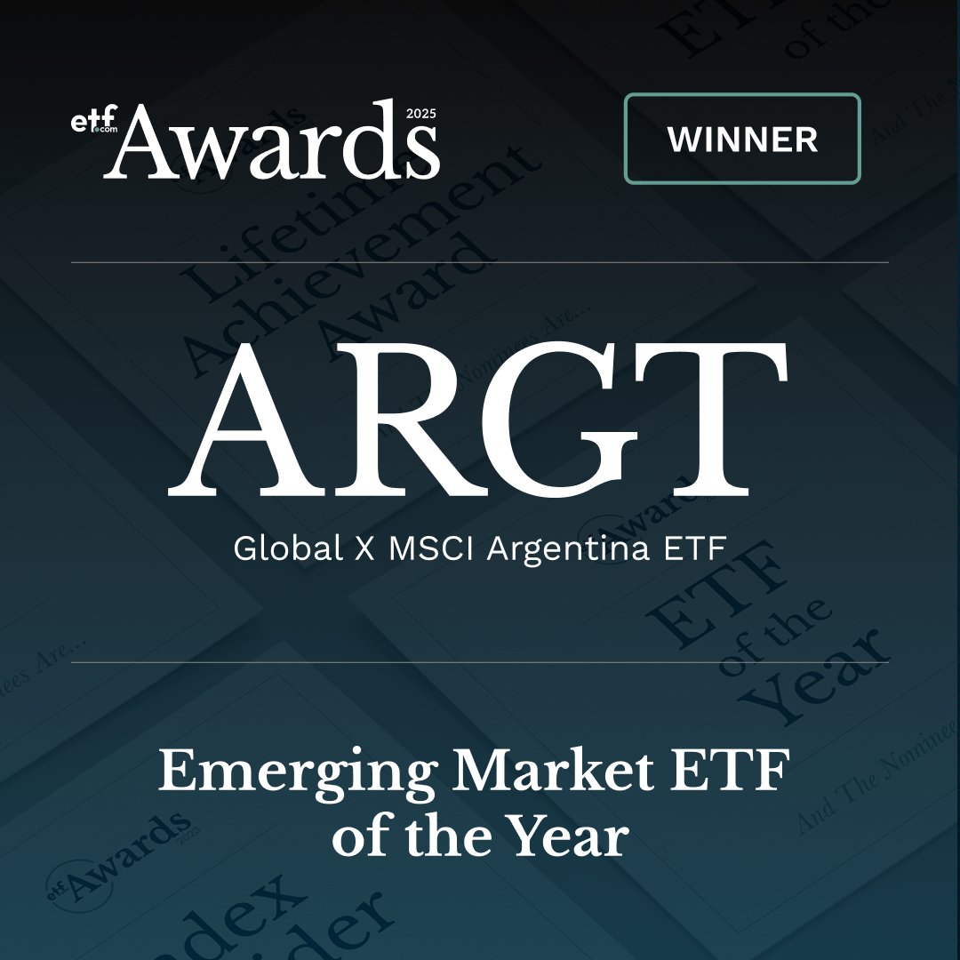RA_Insights @CFBenchmarks @followMFS @CapitalGroup @WisdomTreeFunds  @AB_insights @InvescoUS @RangeETFs @graniteshares @NEOSInvestments  @JHIAdvisors Winner of the “Emerging Market ETF of the Year” award goes to  Global X MSCI Argentina ETF (ARGT ...