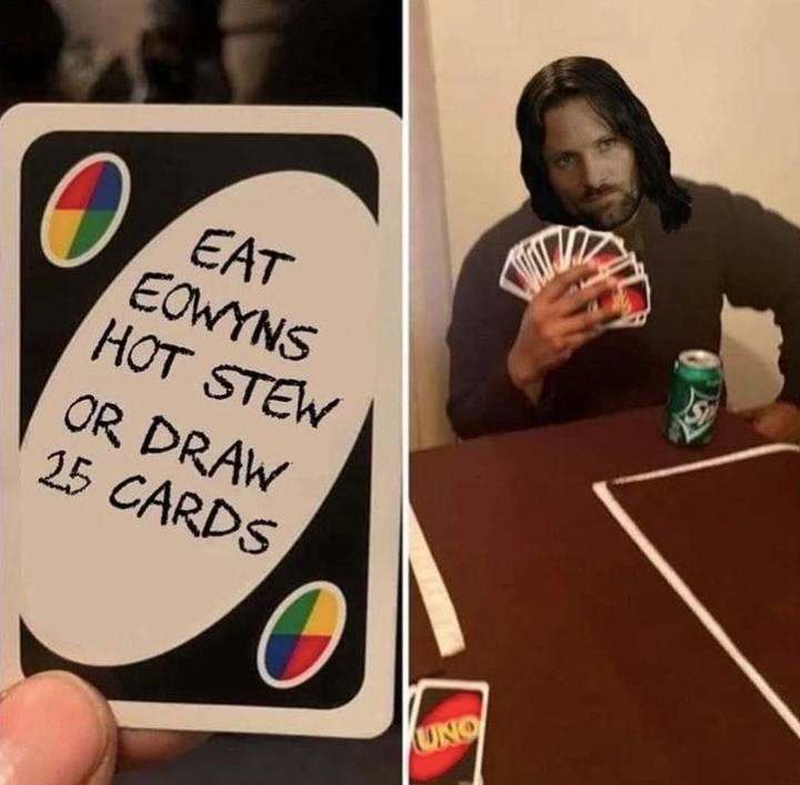 jqgraziano's tweet image. 𝐔𝐧𝐨 (𝐋𝐨𝐫𝐝 𝐨𝐟 𝐭𝐡𝐞 𝐑𝐢𝐧𝐠𝐬 𝐞𝐝𝐢𝐭𝐢𝐨𝐧)

#WednesdayWhimsy #LOTR #FantasyHumor #RediscoveredRealms
𝑚𝑒𝑚𝑒 𝑎𝑟𝑡𝑖𝑠𝑡: 𝑢𝑛𝑘𝑛𝑜𝑤𝑛