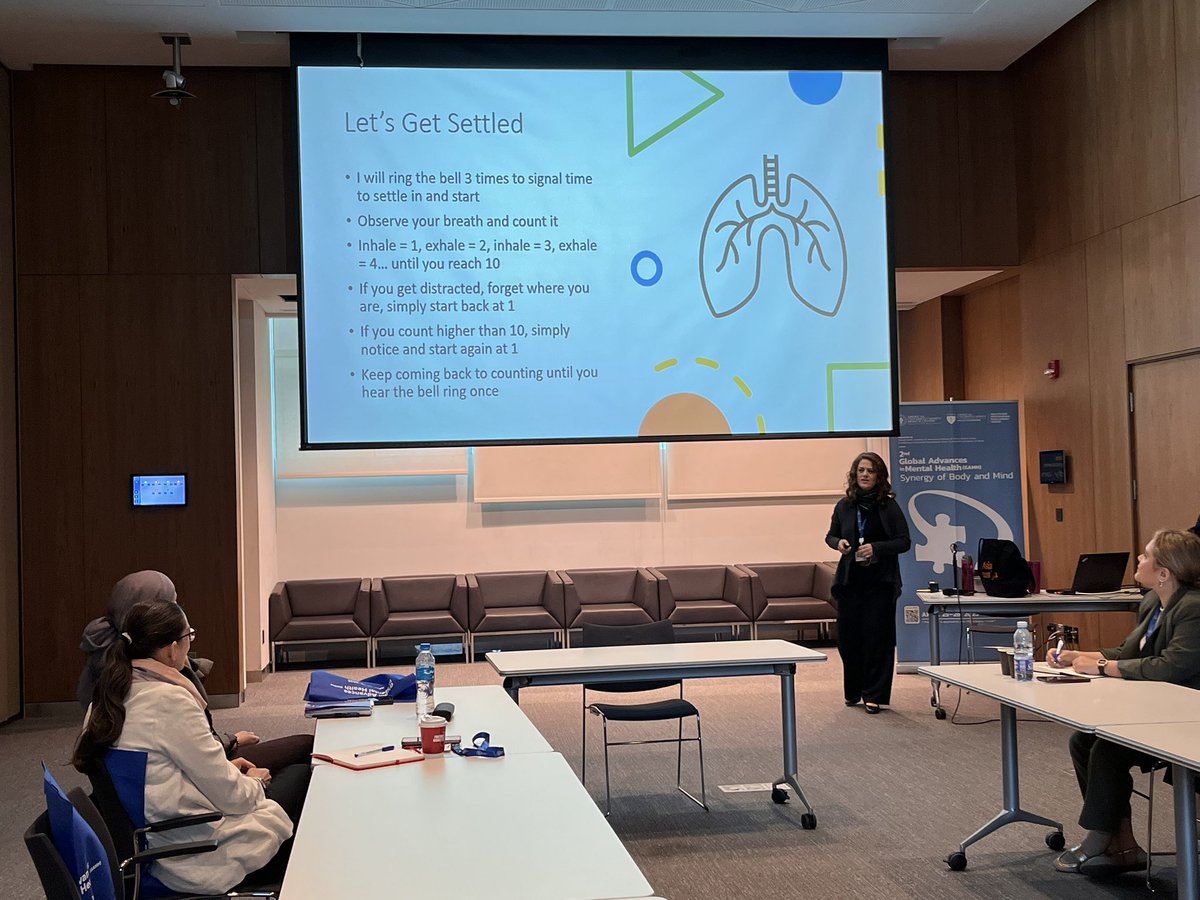 AubmcPsychiatry's tweet photo. Happening now‼️Dr. Dinah Ayna guiding our 1st #workshop of #GAMH2025 on #mindfulness 🧘🏻‍♀️

#Register now to #GAMH2025 🧩 to earn #CEU: 
https://t.co/zwRIMt50FO…
💻 Virtual participation is available for international registrants. https://t.co/uj8UtO6Bkn