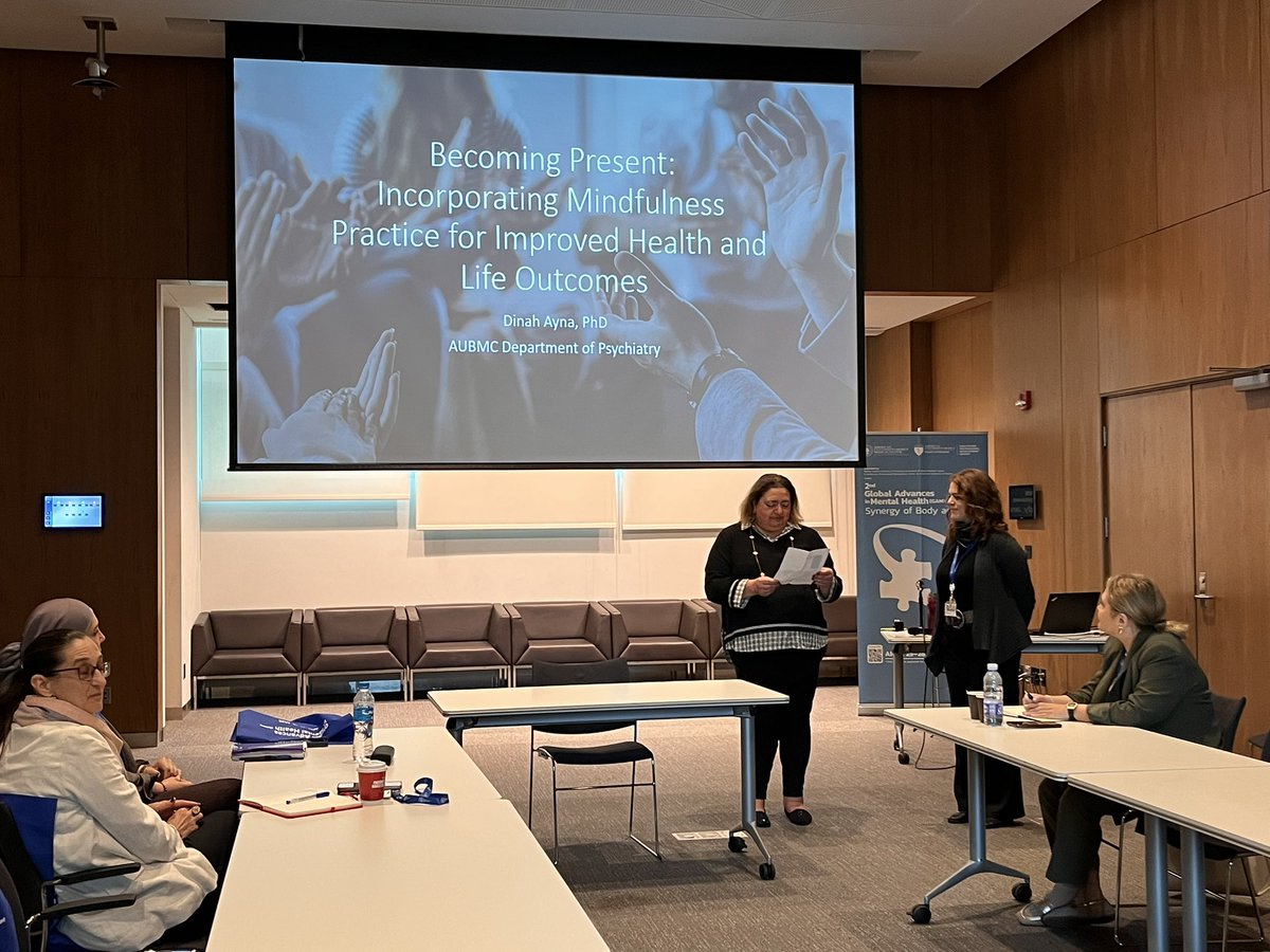 AubmcPsychiatry's tweet photo. Happening now‼️Dr. Dinah Ayna guiding our 1st #workshop of #GAMH2025 on #mindfulness 🧘🏻‍♀️

#Register now to #GAMH2025 🧩 to earn #CEU: 
https://t.co/zwRIMt50FO…
💻 Virtual participation is available for international registrants. https://t.co/uj8UtO6Bkn
