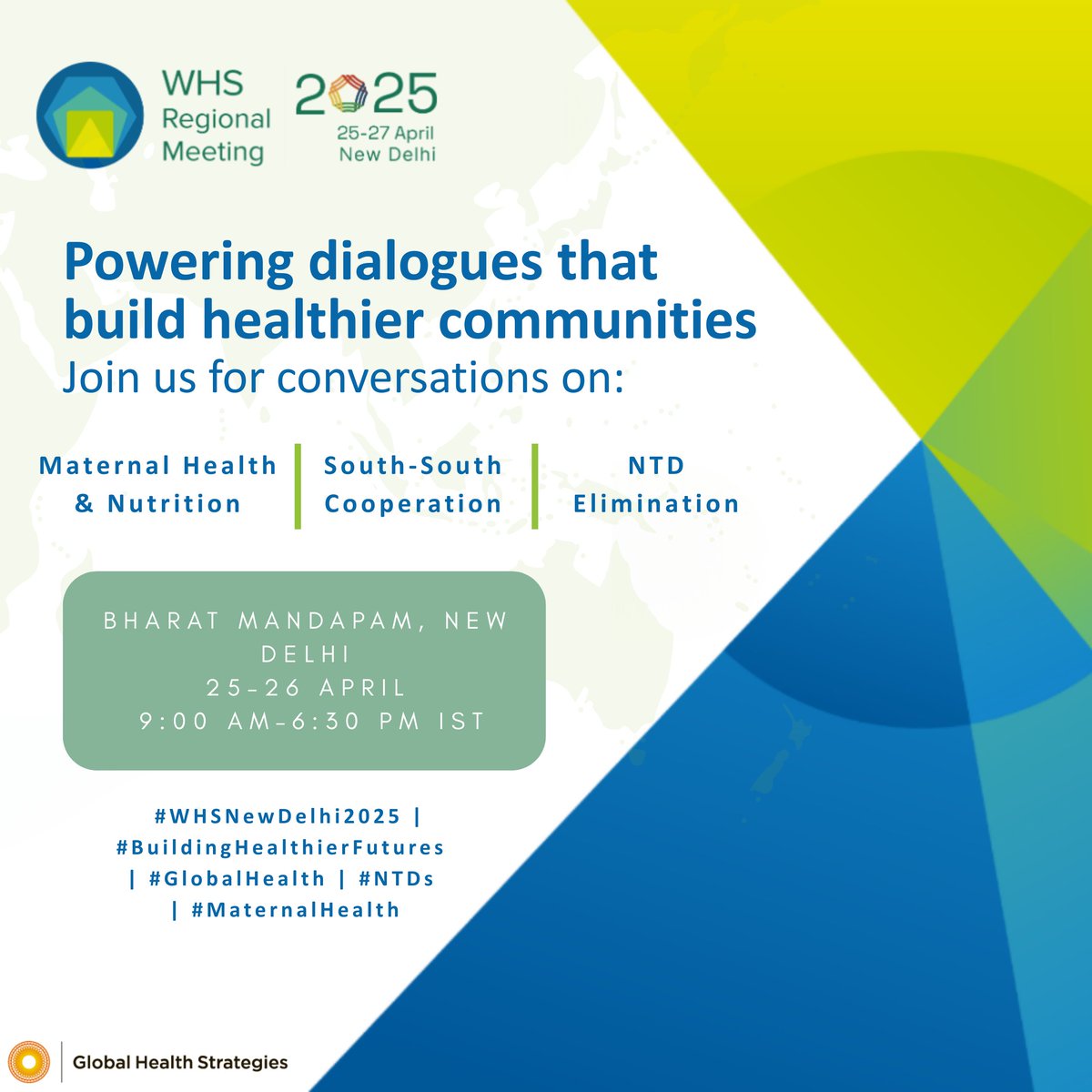 GHS's tweet photo. GHS is committed to #BuildingHealthierFutures, ensuring equitable access to life-saving interventions to address issues ranging from anaemia to NTD elimination!

Join us at #WHSNewDelhi2025 as we anchor discussions around people-powered solutions for healthier societies. #HealthEquity

📅 25-26 April | ⏰ 9:00 AM-5:00 PM IST | 
📍 Bharat Mandapam, New Delhi