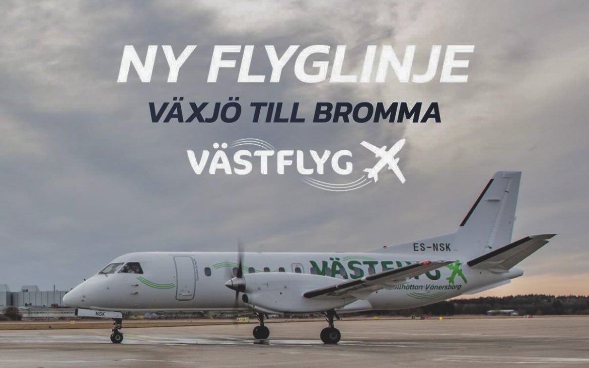 Glädjande öppnar nu Västflyg en ny flyglinje mellan Småland Airport i Växjö och Bromma. Start i början på juni. #svpol vastflyg.se/pressmeddeland…