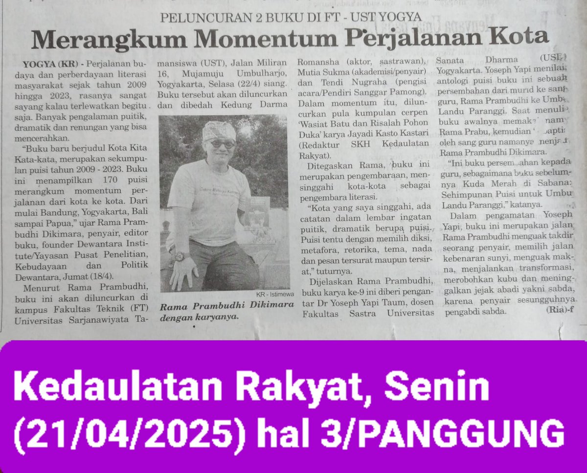 Launching Kota Kita Kata-Kata di Koran Kedaulatan Rakyat - terima kasih <a href="/KRjogjadotcom/">Kedaulatan Rakyat</a> 🙏