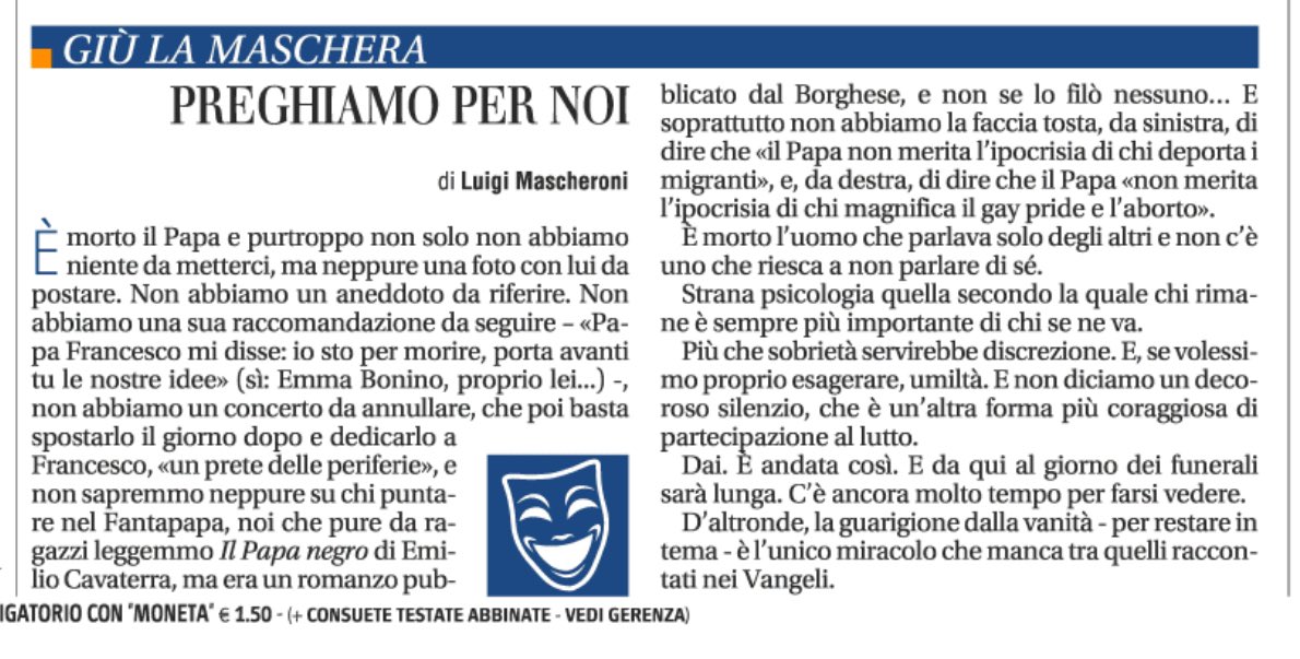 È morto il Papa, preghiamo per noi