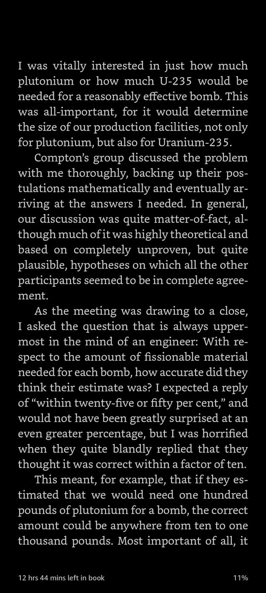 CJHandmer's tweet photo. At the outset there was a factor of 10 uncertainty in the quantity of U235 or Plutonium needed. https://t.co/wybIyjJBNr