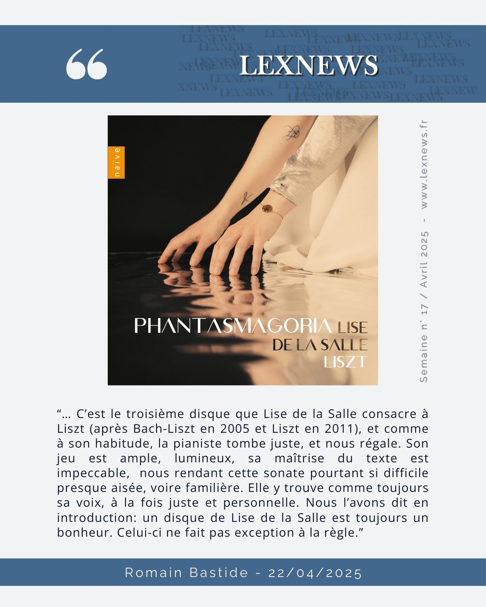Lise de la Salle (@lisedelasalle) on Twitter photo “ Un disque de Lise de la Salle est toujours un bonheur ... c’est la garantie de retrouver, dans une interprétation lumineuse, les plus grands maîtres du clavier … ” R. Bastide <a href="/LEXNEWS/">Revue Lexnews</a>
📰 lexnews.fr/lesdisques.htm
_ _ _
💿 Phantasmagoria <a href="/naiverecords/">naïve</a>
▶️ lisedelasalle.bfan.link/phantasmagoria “ Un disque de Lise de la Salle est toujours un bonheur ... c’est la garantie de retrouver, dans une interprétation lumineuse, les plus grands maîtres du clavier … ” R. Bastide <a href="/LEXNEWS/">Revue Lexnews</a>
📰 lexnews.fr/lesdisques.htm
_ _ _
💿 Phantasmagoria <a href="/naiverecords/">naïve</a>
▶️ lisedelasalle.bfan.link/phantasmagoria
