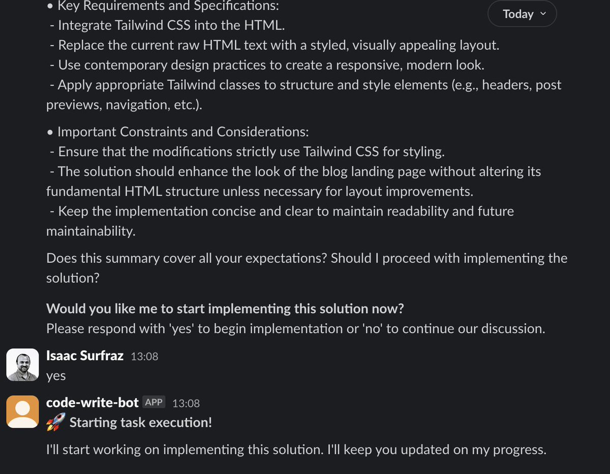 IMadeAGlitch's tweet photo. building an automated developer - think cursor but you talk to it on slack and via tasks in project management software like jira. it works like a regular team member and goes off, does work and creates PRs for you to review. Trying to get git comments to post as from bot not me https://t.co/XJpTaidLwO