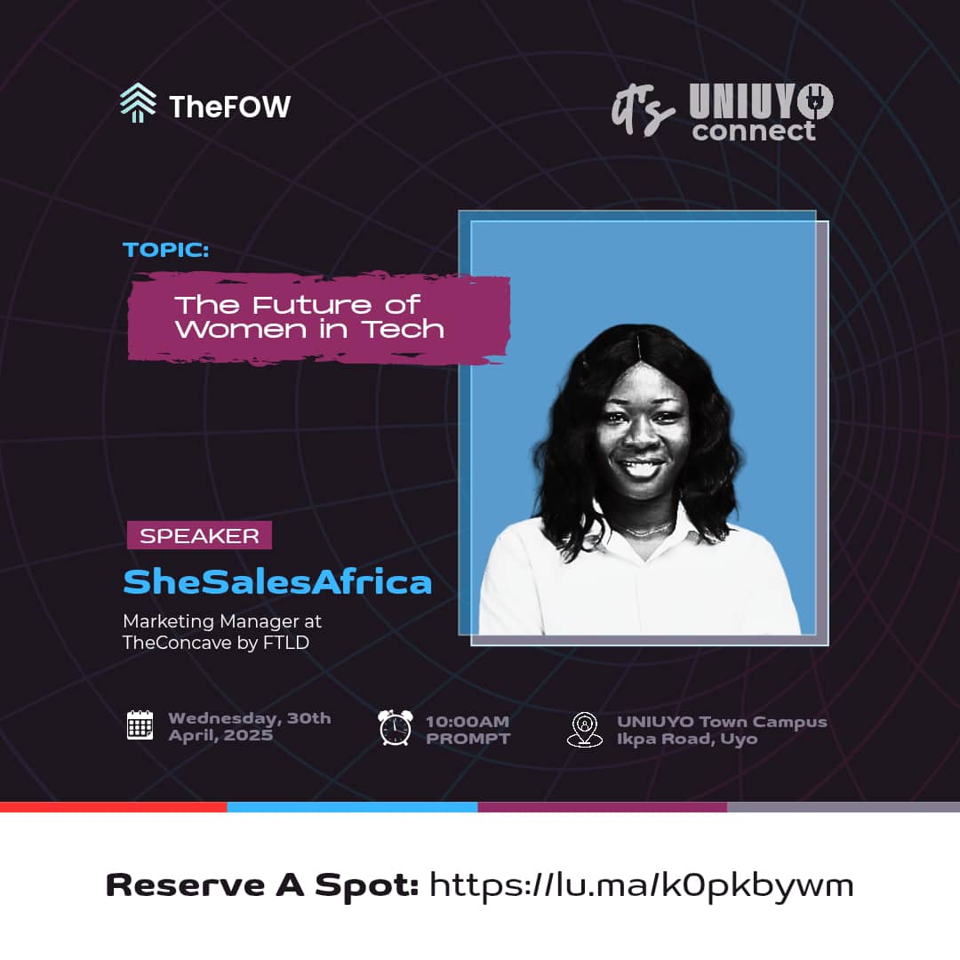 Convergence_24's tweet image. HEADS UP! 

We are excited to announce that @SheSalesAfrica will be joining the stage at #UNIUYOCONNECT, on the topic &quot;The Future of Women in Tech&quot;

SheSalesAfrica currently serves as the Marketing Manager at The Concave by FTLD.

Reserve your seat: lu.ma/k0pkbywm