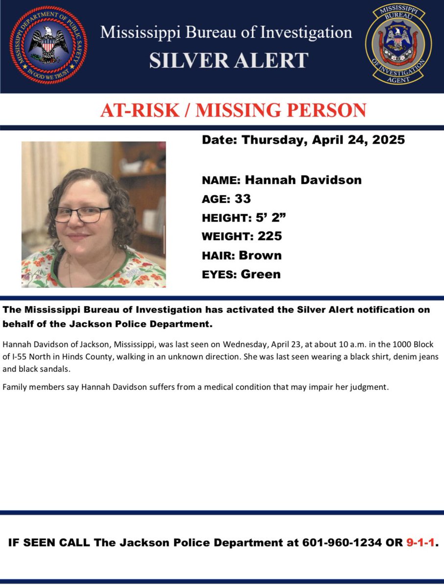 Silver Alert issued for Hannah Davidson of Hinds County.