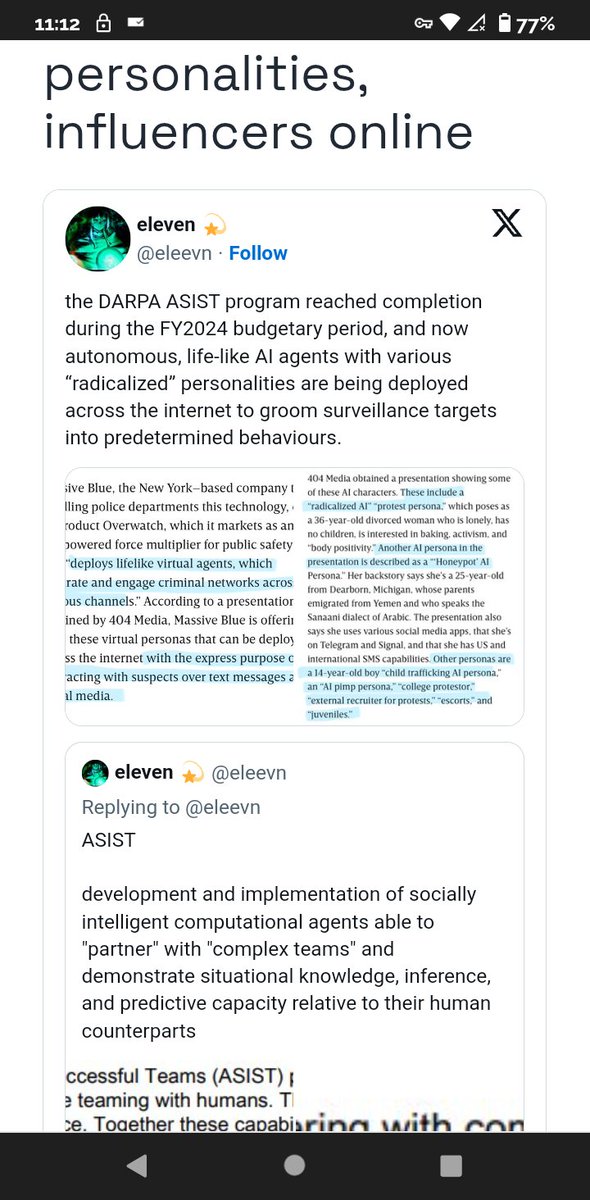 DomPachino101's tweet image. #SOCIAL_ENGINEERING #Ai 
DARPA working on AI designed to present radicalized personalities, influencers online 
americanpartisan.org/2025/04/darpa-…