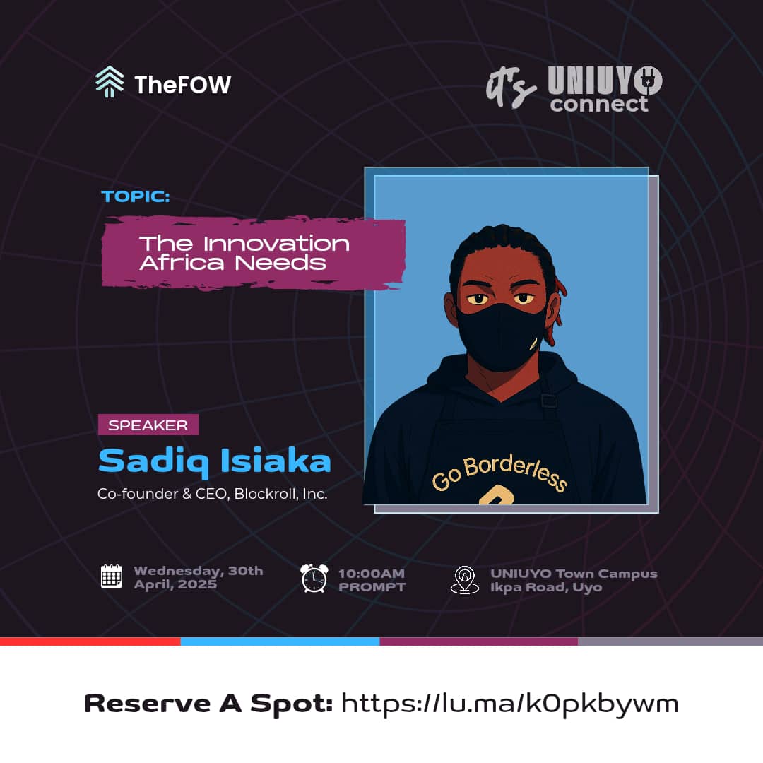 Convergence_24's tweet image. HEADS UP! 

We are excited to announce that @SadiqIsiaka will be joining the stage at #UNIUYOCONNECT, on the topic &quot;The Innovation That Africa Needs&quot;

Sadiq Isiaka is the founder and CEO of Blockroll Inc.

Reserve your seat: lu.ma/k0pkbywm