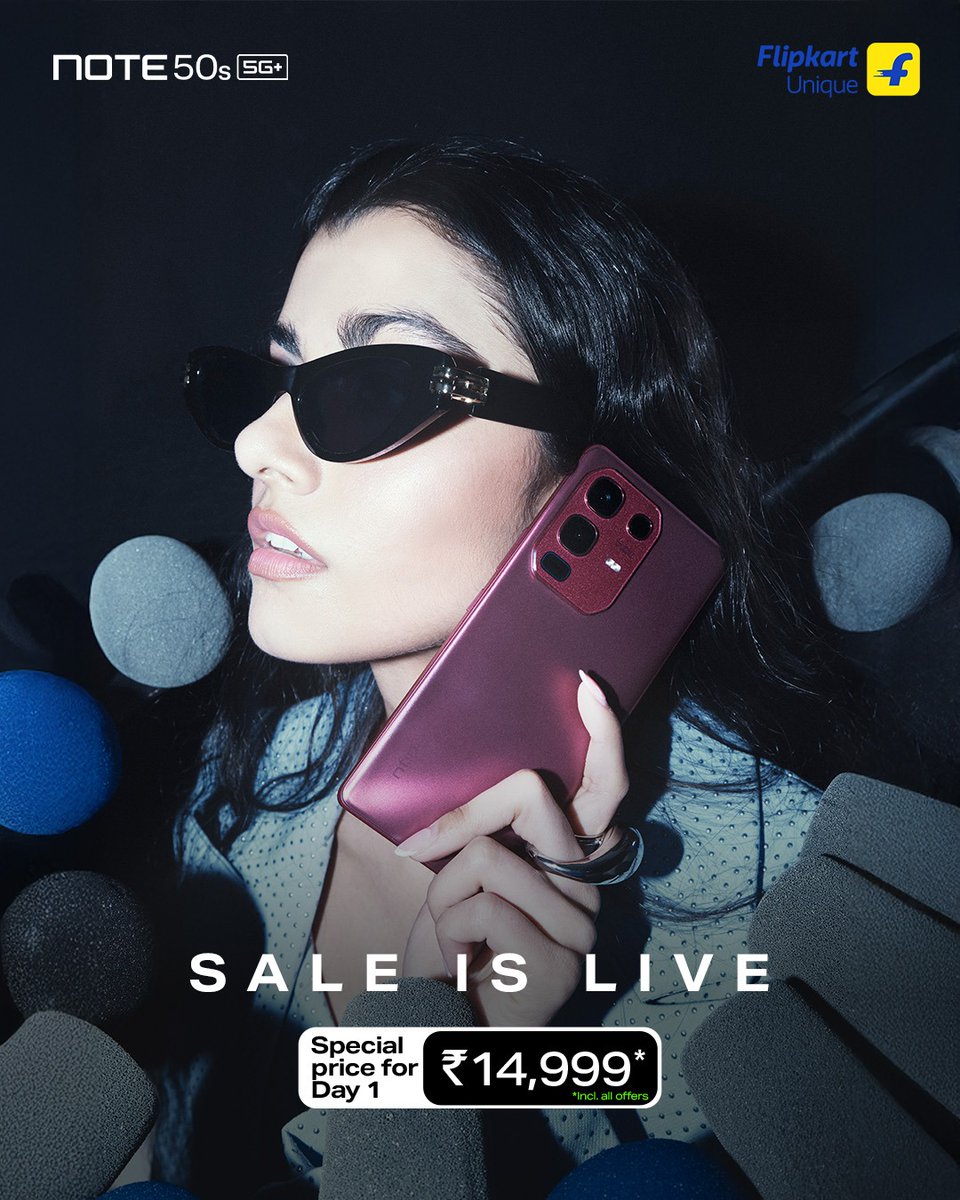 InfinixIndia's tweet image. SALE IS LIVE!

Get the Infinix Note 50s 5G+ in all its slim and stylish glory, at a special ONE DAY price of just ₹14,999 today!

Make it yours: infinixindia.co/Note50s

#NOTEkaro #Note50s5G