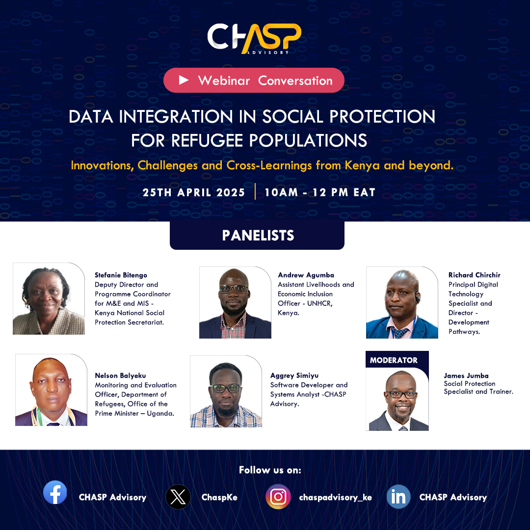 1 day to go!
Too many refugees and migrants are left out of social protection due to data gaps and legal barriers. How can tech change this? Join <a href="/ChaspKe/">CHASP Advisory</a> and sector experts to explore solutions. 
Link: us06web.zoom.us/webinar/regist………  #LeaveNoOneBehind #SocialProtection #TechForGood