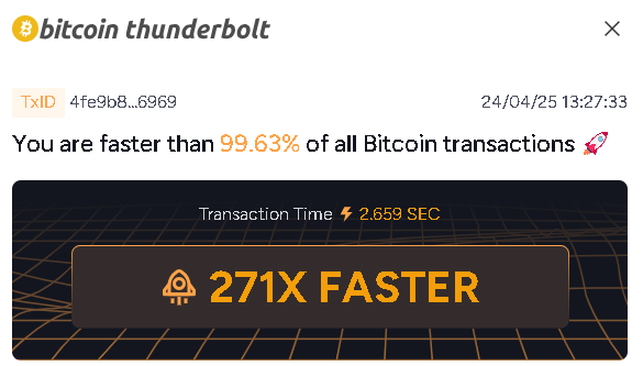 ldaoadp132's tweet photo. Bitcoin Thunderbolt is insane.

2.659s. 271x speed over 99.63% of Bitcoin history.

Can’t believe this is all on mainnet. @nubit_org nailed it.

Beat my record 👉 https://t.co/8CgOYssPeE https://t.co/yJI3dn7aYd