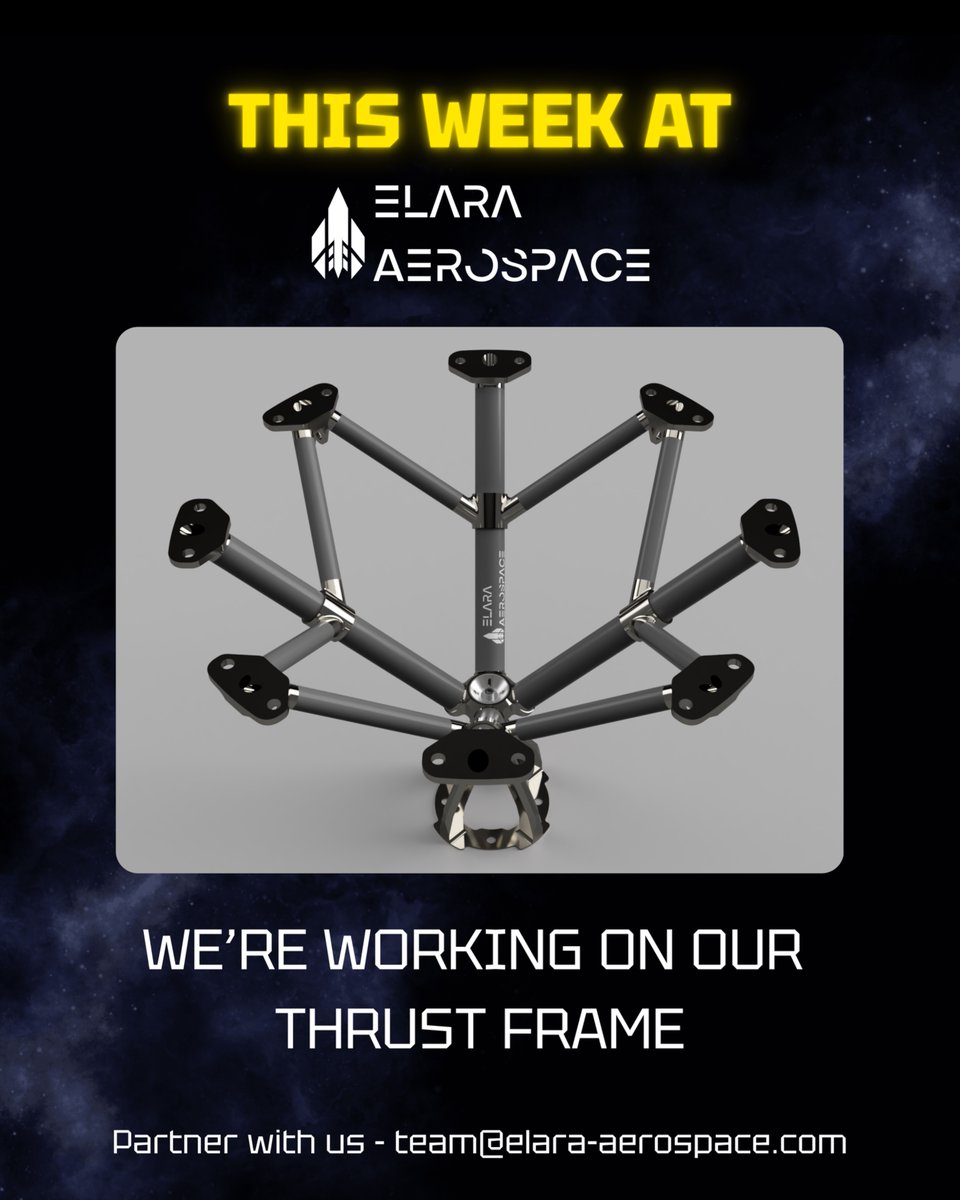 Elara_Aerospace's tweet image. This week at Elara Aerospace, we’re forging the foundation of our rocket’s power — the Thrust Frame.
⚙️ Handles 28 kN of raw engine thrust
🔗 Distributes load to the entire airframe
🧭 Hosts the full gimbal system for thrust vector control
#ElaraAerospace #RocketEngineering