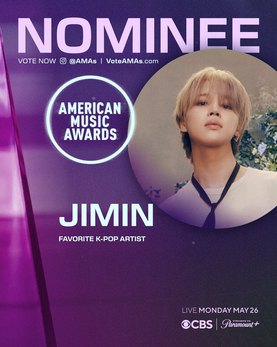BTS_official (@bts_bighit) on Twitter photo Honored to be nominated for 'Favorite K-Pop Artist' at the 2025 <a href="/AMAs/">American Music Awards</a>! Thank you, #BTSARMY 💜 Find more information below.
🔗 How to: theamas.com/how-to-vote/
🔗 Web: billboard.com/amasvote/
🔗 Instagram: instagram.com/p/DIyc4xpJVJu/
#RM #Jimin #지민 #BTS #방탄소년단 #AMAs Honored to be nominated for 'Favorite K-Pop Artist' at the 2025 <a href="/AMAs/">American Music Awards</a>! Thank you, #BTSARMY 💜 Find more information below.
🔗 How to: theamas.com/how-to-vote/
🔗 Web: billboard.com/amasvote/
🔗 Instagram: instagram.com/p/DIyc4xpJVJu/
#RM #Jimin #지민 #BTS #방탄소년단 #AMAs