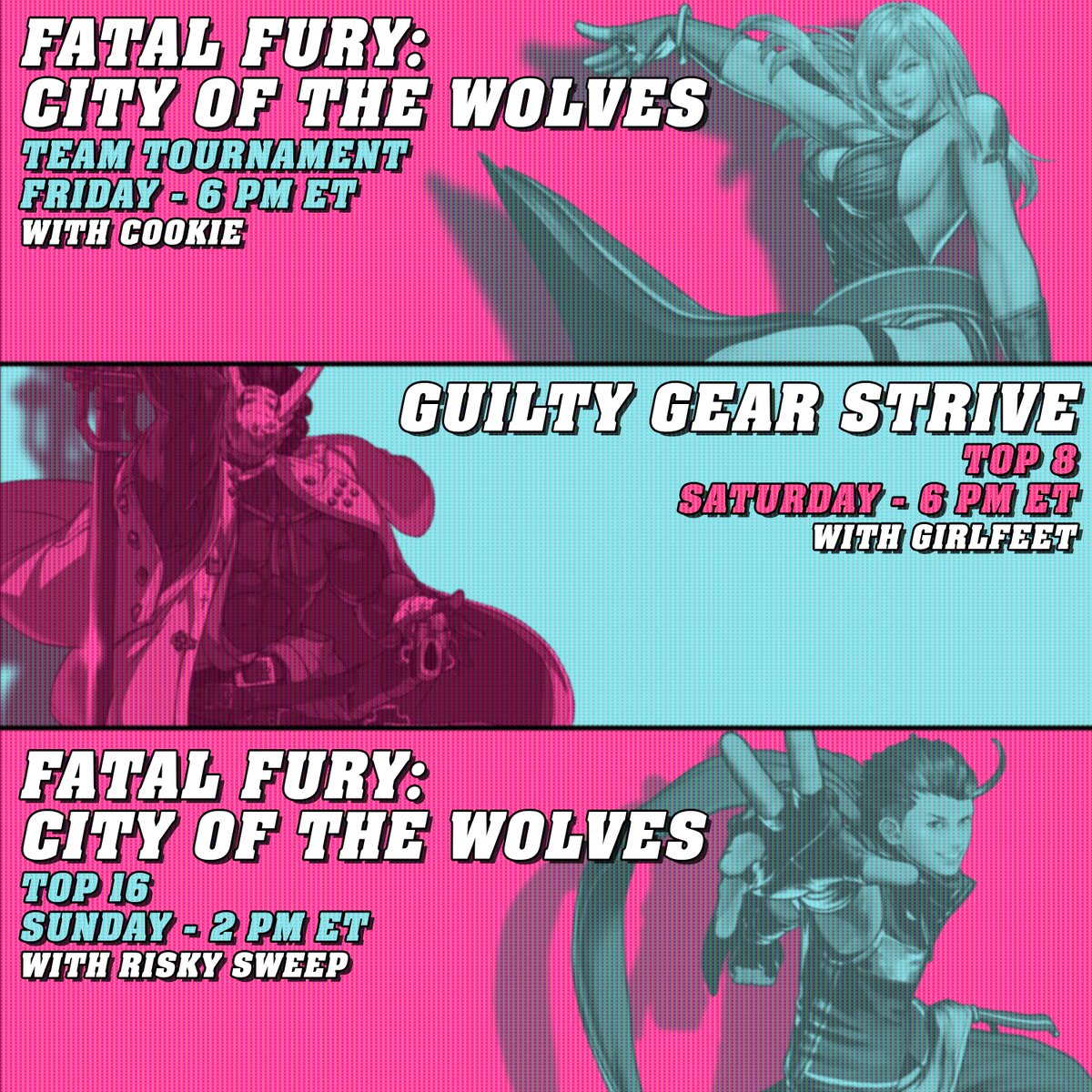 MY #MAXMODE2025 COMMENTARY SCHEDULE 🎙️

I'll be busy all weekend with blocks on ALL THREE DAYS for #COTW and #GGST! Should be a fun time with some fun partners in <a href="/cookieFGC/">Cookie #AlliedStrong @ Neverending Eepiness</a>, <a href="/johannhat/">John Hurst @ Max Mode Soon!</a> &amp; <a href="/grlfeet/">girlfeet</a>. Tune in this weekend for all the action! 🔥