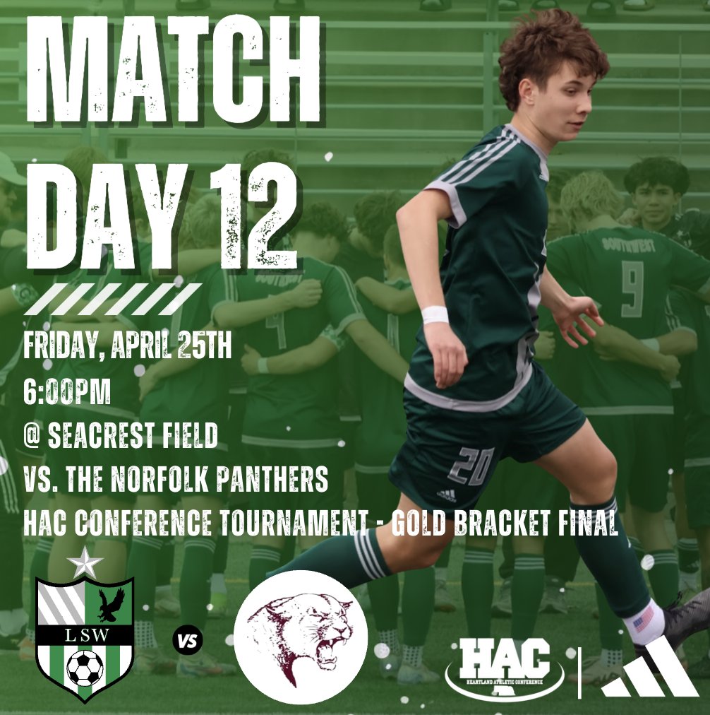 The Lincoln Southwest Boys Soccer Program (@lswfc_official) on Twitter photo MATCH DAY 12
๐ <a href="/NPSActivities/">NPS Activities</a>
๐
Friday, April 25th
โ๏ธ 6:00pm
๐๏ธ Seacrest Field
๐บ <a href="/NCNSports/">NCN Sports Now</a>
A rematch of last year's HAC Conference Gold Bracket Final sees us take on The Norfolk Panthers. Come on out and support the boys! Up the Hawks! โฝ๏ธ๐๐ MATCH DAY 12
๐ <a href="/NPSActivities/">NPS Activities</a>
๐
Friday, April 25th
โ๏ธ 6:00pm
๐๏ธ Seacrest Field
๐บ <a href="/NCNSports/">NCN Sports Now</a>
A rematch of last year's HAC Conference Gold Bracket Final sees us take on The Norfolk Panthers. Come on out and support the boys! Up the Hawks! โฝ๏ธ๐๐