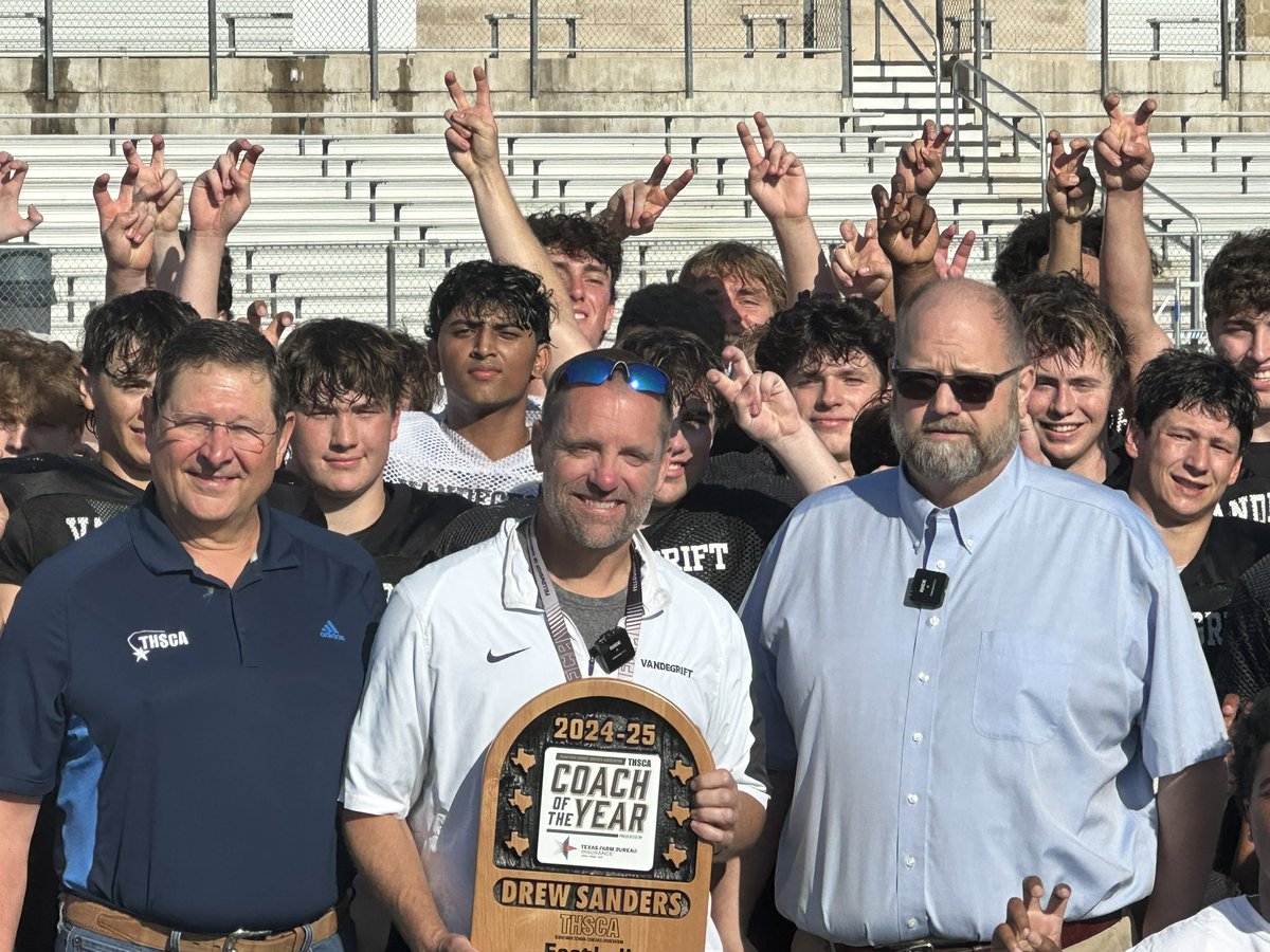 Congratulations to Coach Sanders on being named the THSCA Coach of the Year! <a href="/THSCAcoaches/">THSCA</a> <a href="/VHSFootball/">Vandegrift Football</a>