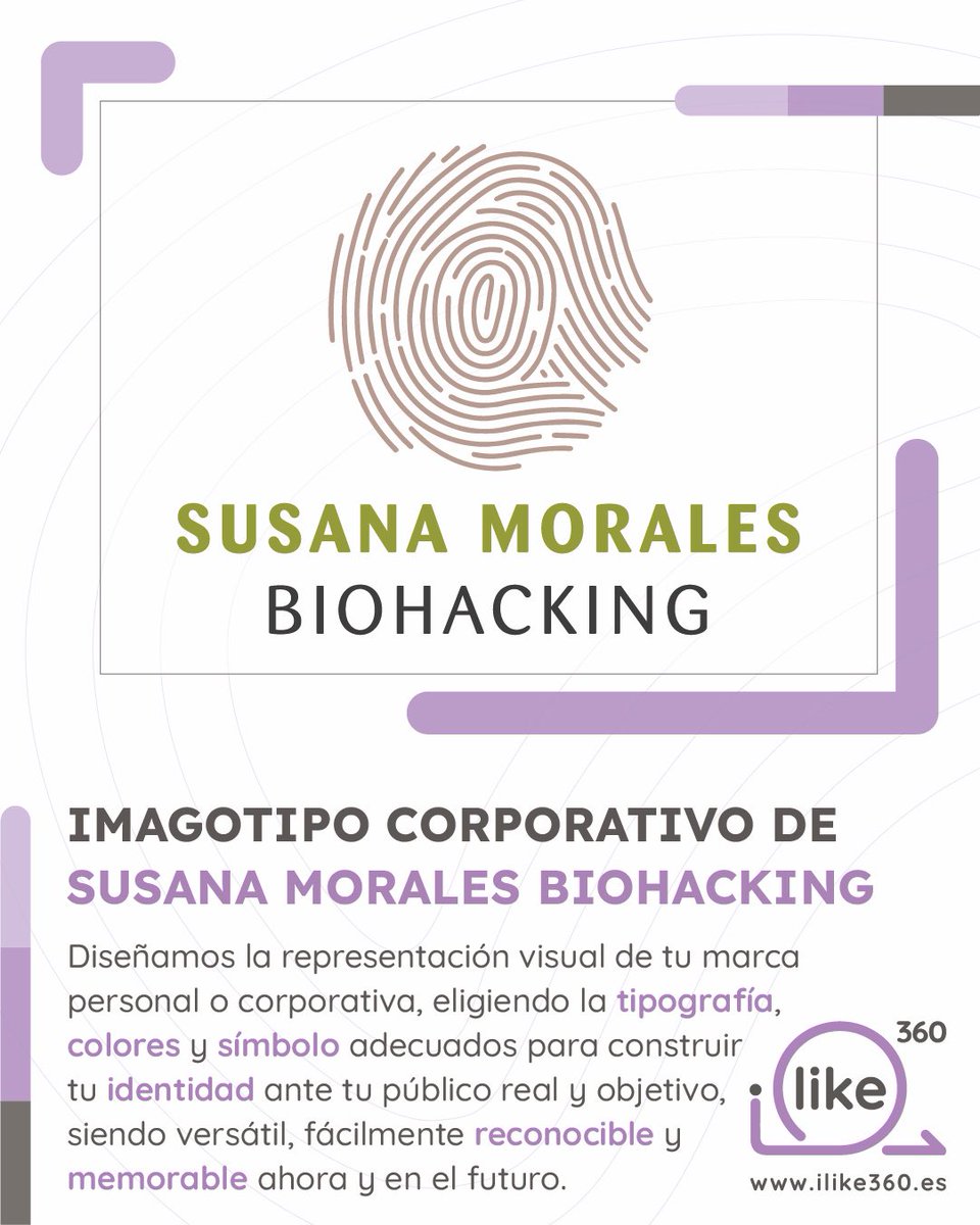 iLike_360's tweet photo. 🔬✨ Cada persona es única. Cada marca también.
Este es el nuevo #imagotipo de Susana Morales, especialista en #Biohacking, donde su huella dactilar se convierte en símbolo de identidad.
En #iLike360 somos expertos en transformar ideas en una representación visual memorable. https://t.co/5CT4vMNCpW