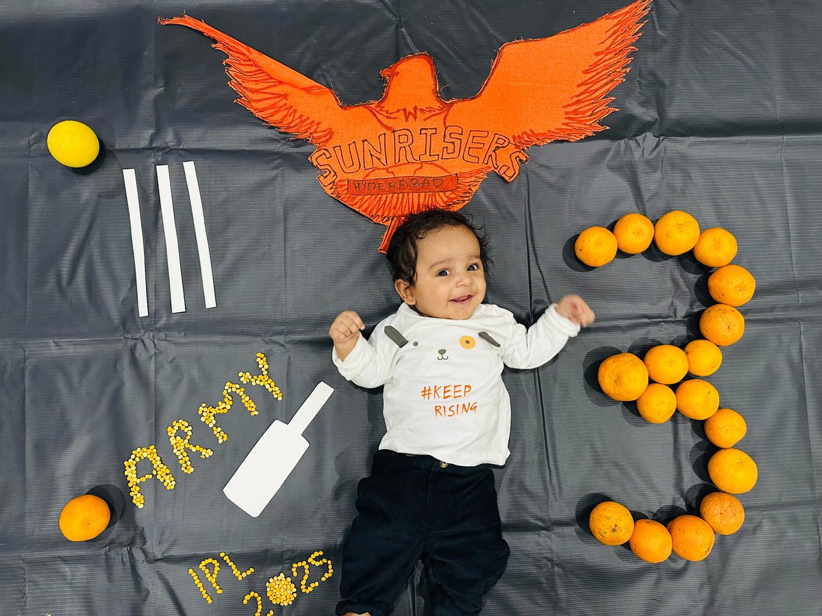 shivayacham's tweet photo. @SunRisers 

Match day at the stadium and my little son supporting orange army as he turned 3 months old yesterday🧡!

@srhfansofficial

#iplt20 #OrangeArmy #SRHvsMI #PlayWithFire https://t.co/KA9MN2LpDO